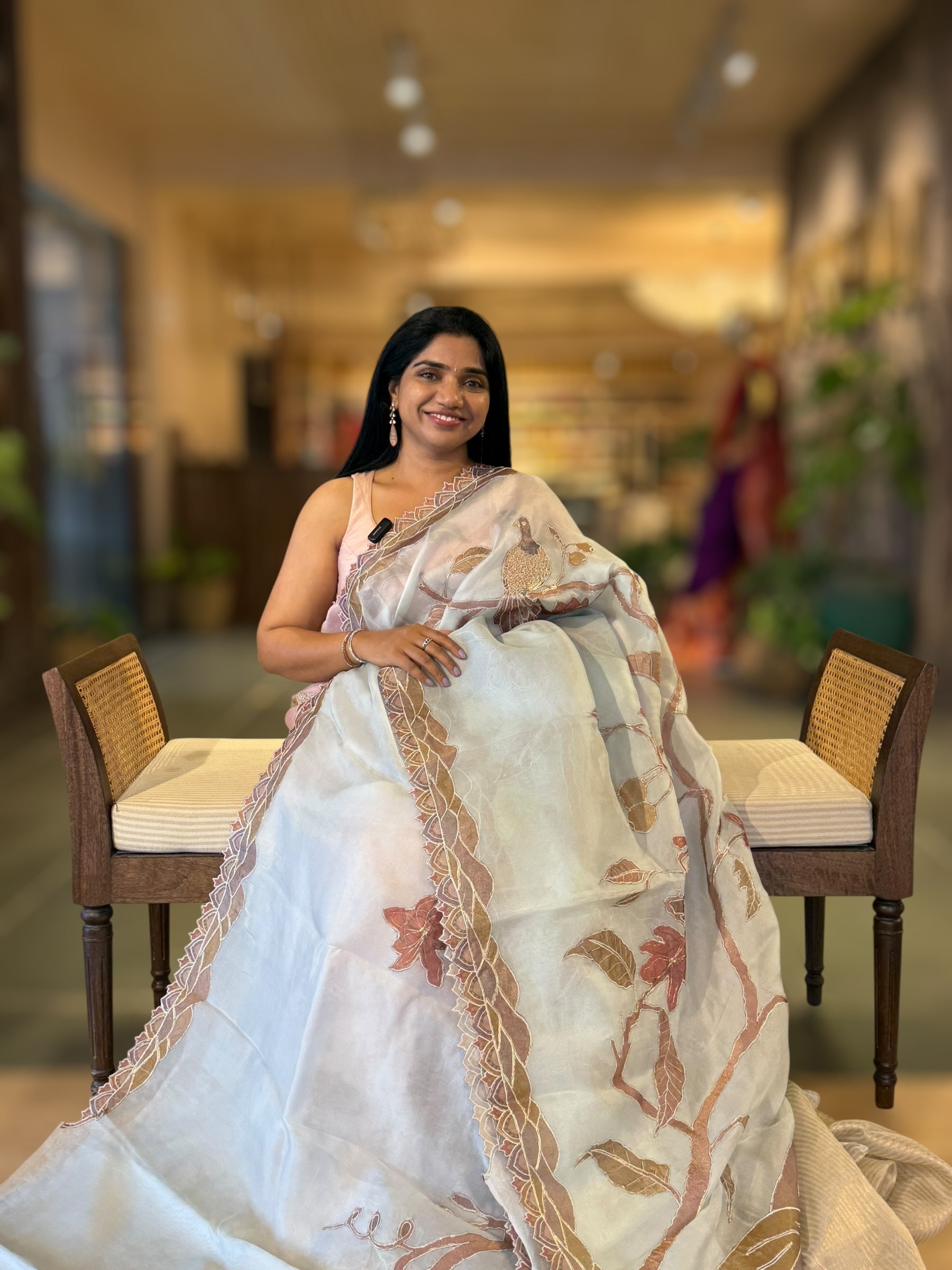 Pastel Blue Pure Organza Saree with one of a kind Tissue Applique work allover
