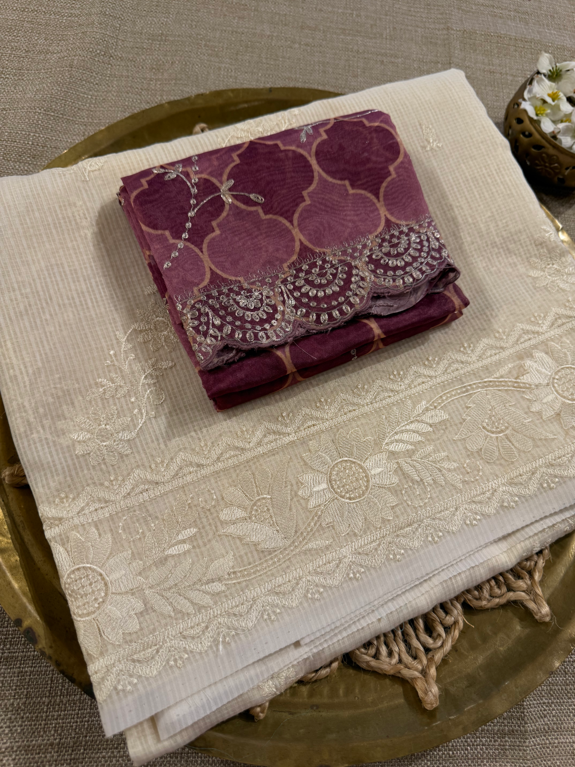 KCCA1913 : Kota Cotton Chikankari Embroidered Saree paired with Fusion Blouses