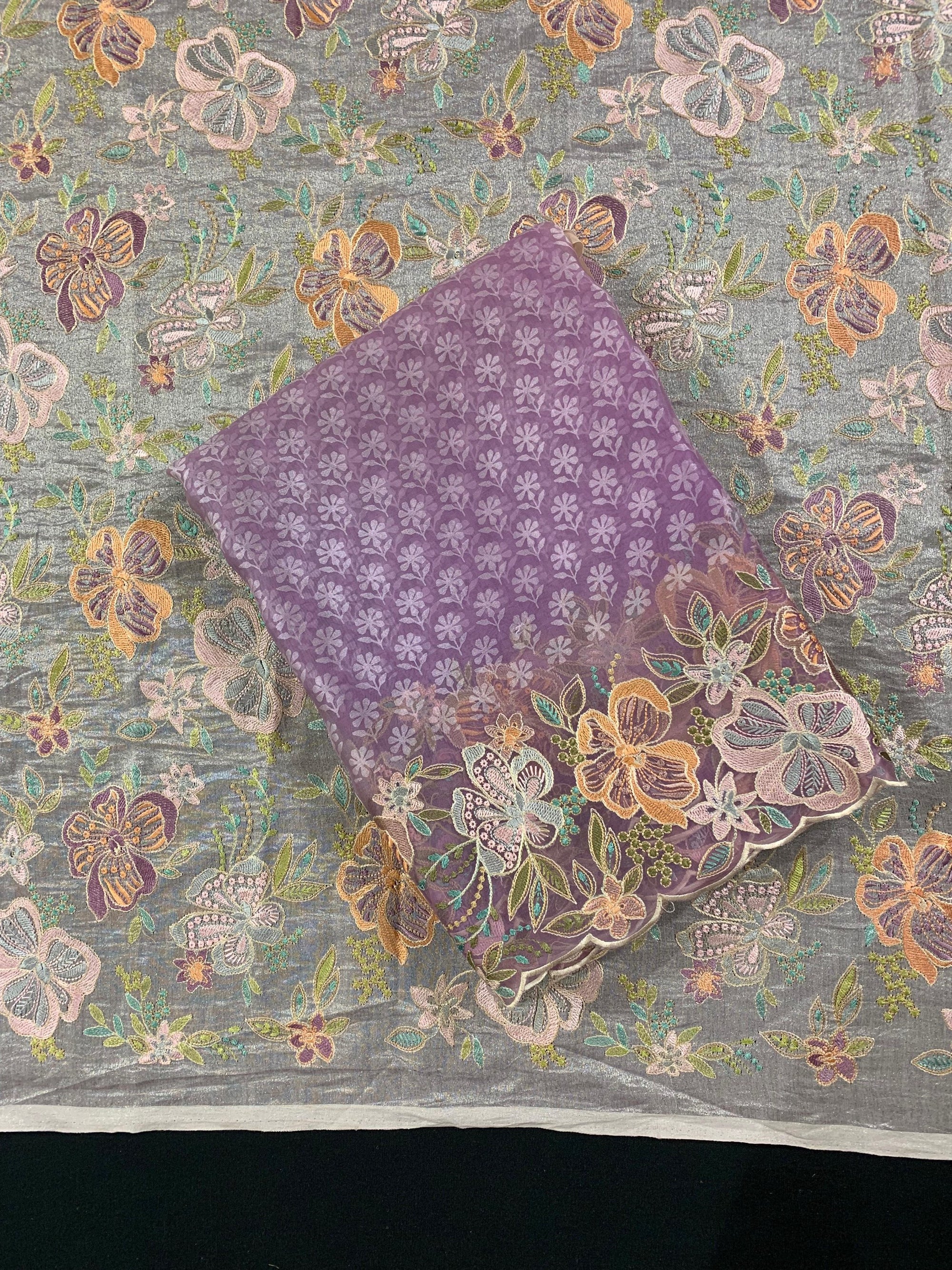 Lilac Pure Organza Brasso Saree with Stunning Embroidered Border and Blouse