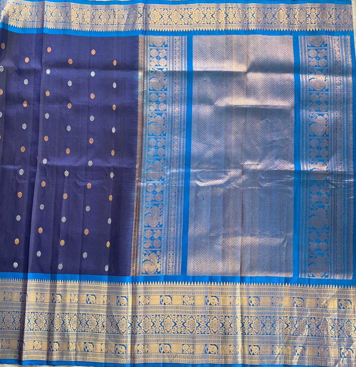 SGSA202 Navy Blue and Royal Blue Combo Gadwal Handloom Pure Silk Saree