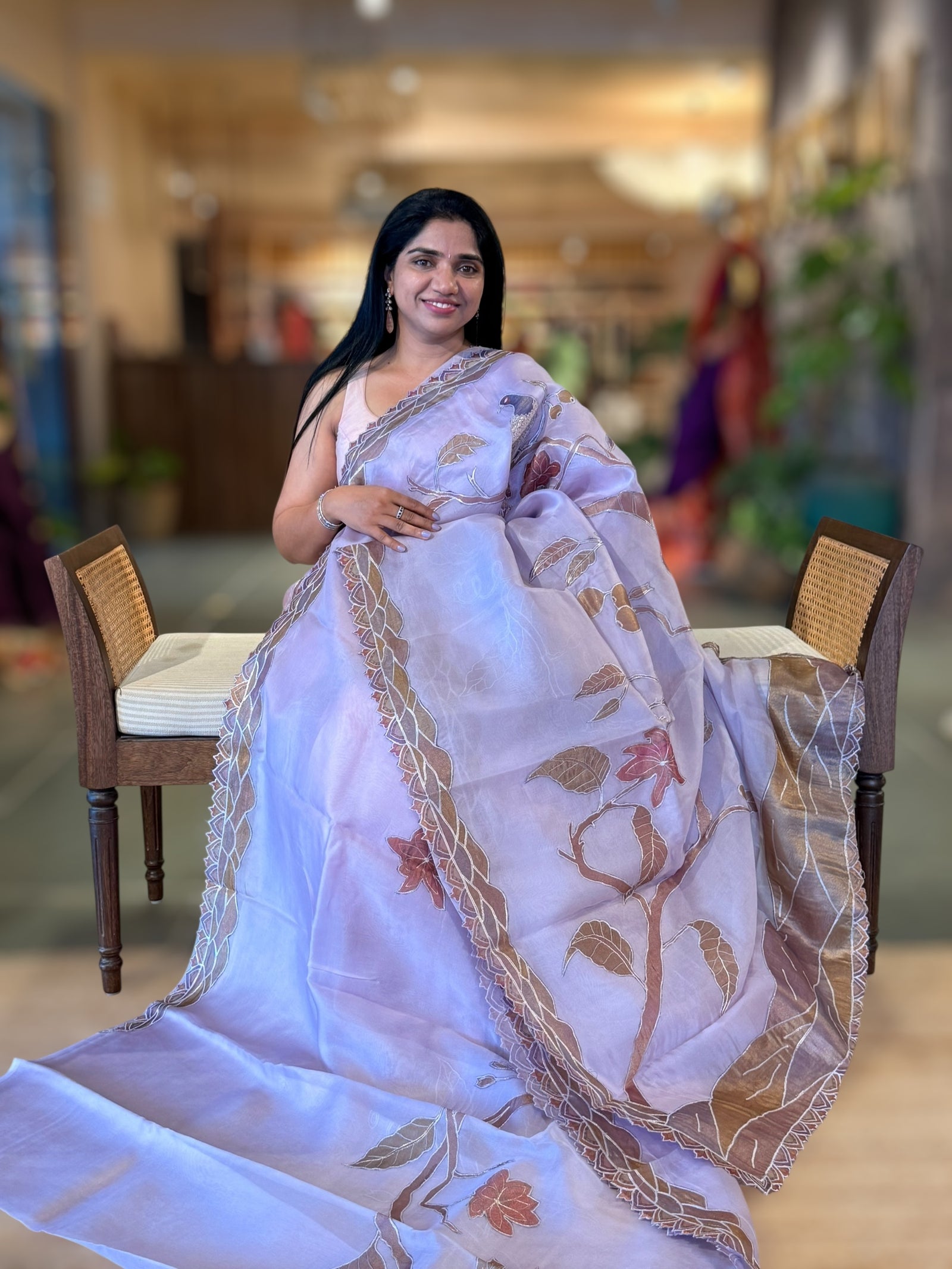 Lilac Pure Organza Saree with one of a kind Tissue Applique work allover