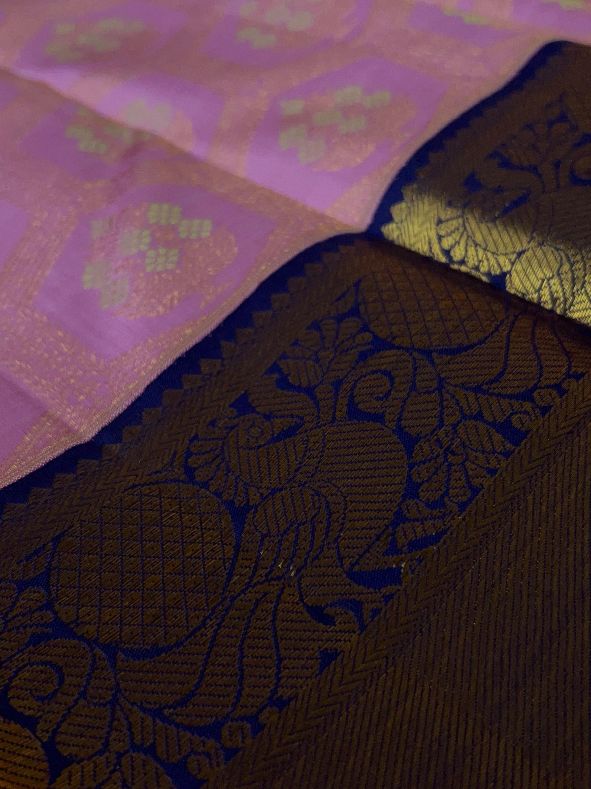 Pure Kanchi Pattu Saree – Baby Pink with Midnight Blue