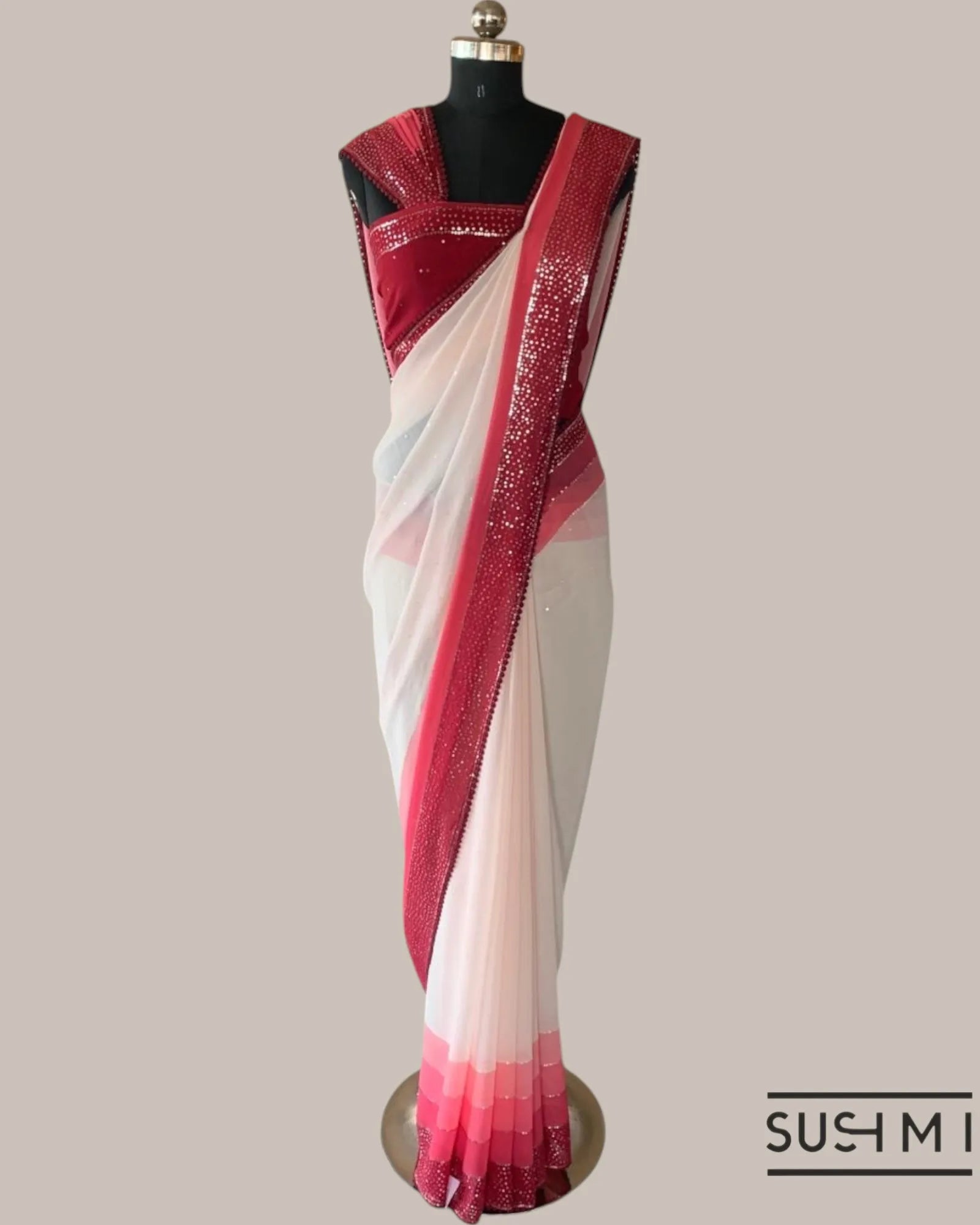 Pure Gorgette Saree With Shaded Sequnce Border