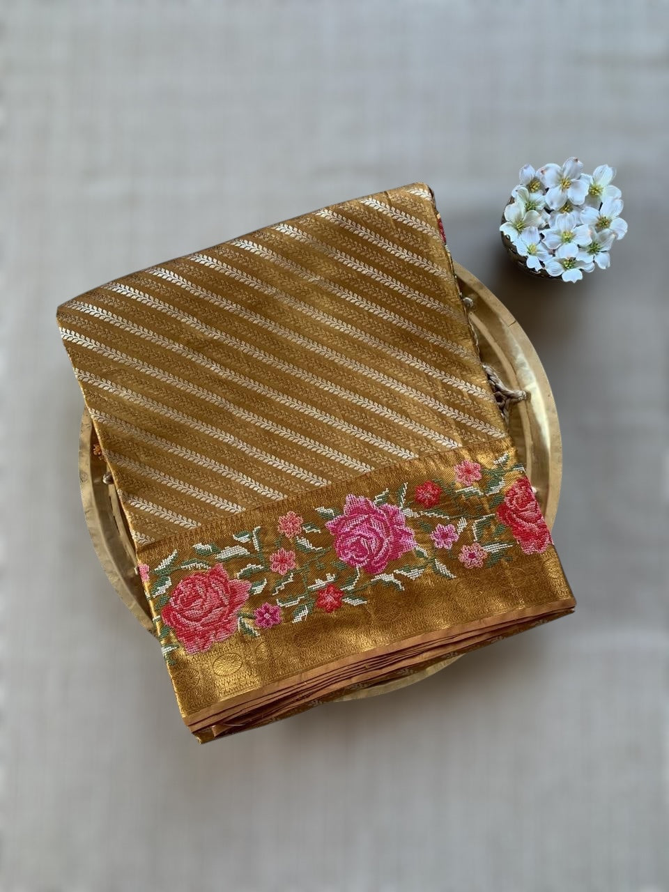 Pure Kanjeevaram Saree with Petite Point Embroidered Border