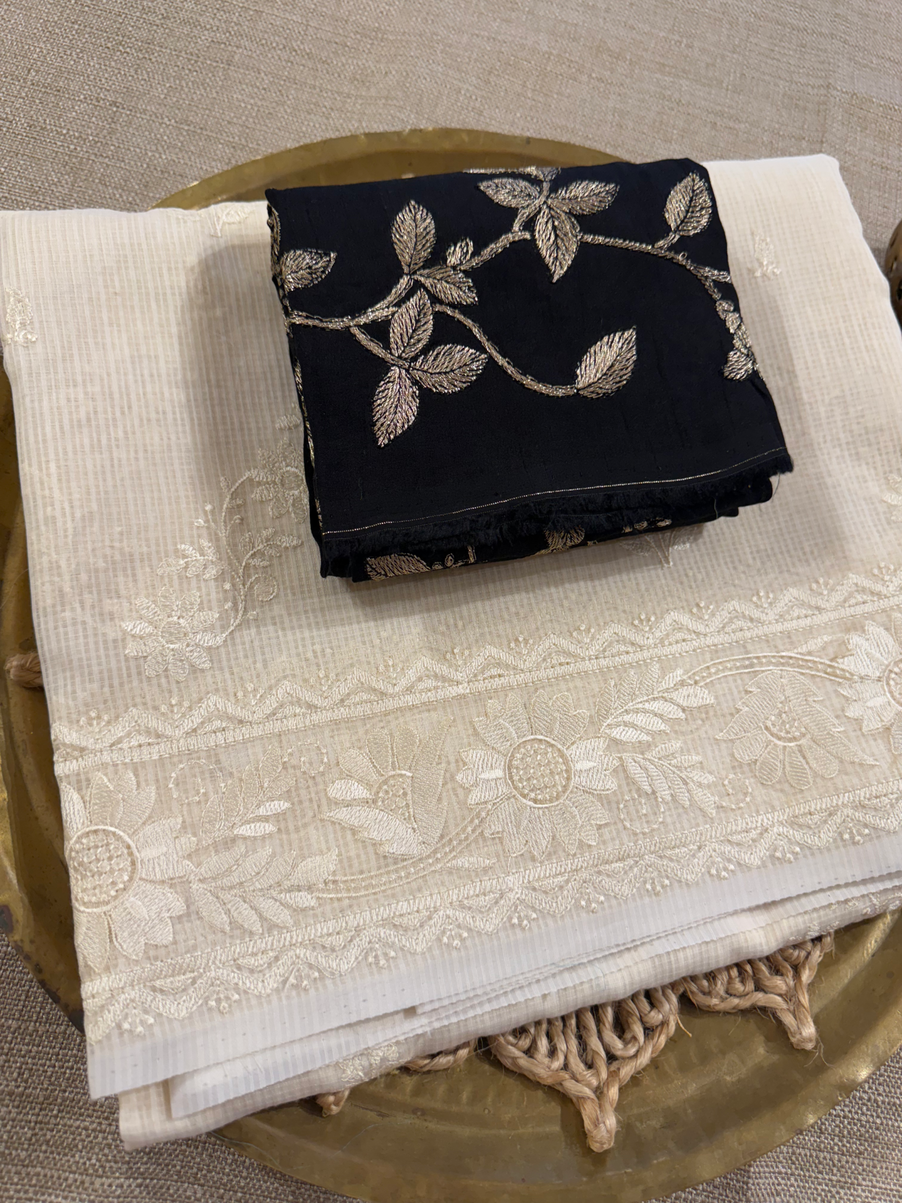 KCCA1908 : Kota Cotton Chikankari Embroidered Saree paired with Fusion Blouses