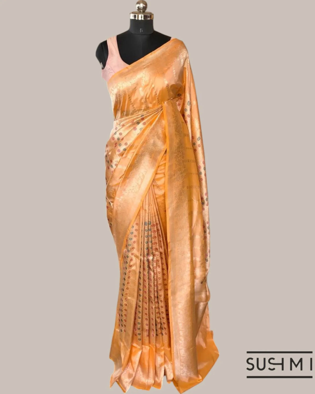 Peach Deisgner Banarasi Katan Silk Saree