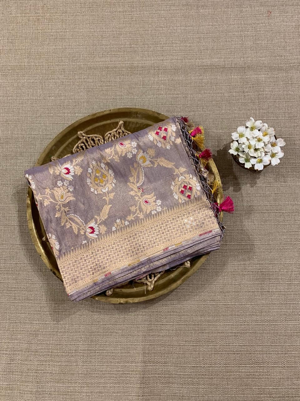 SBETM162 Lilac Banarasi Ektara Tissue Saree wth sona rupa allover meenkari jaal