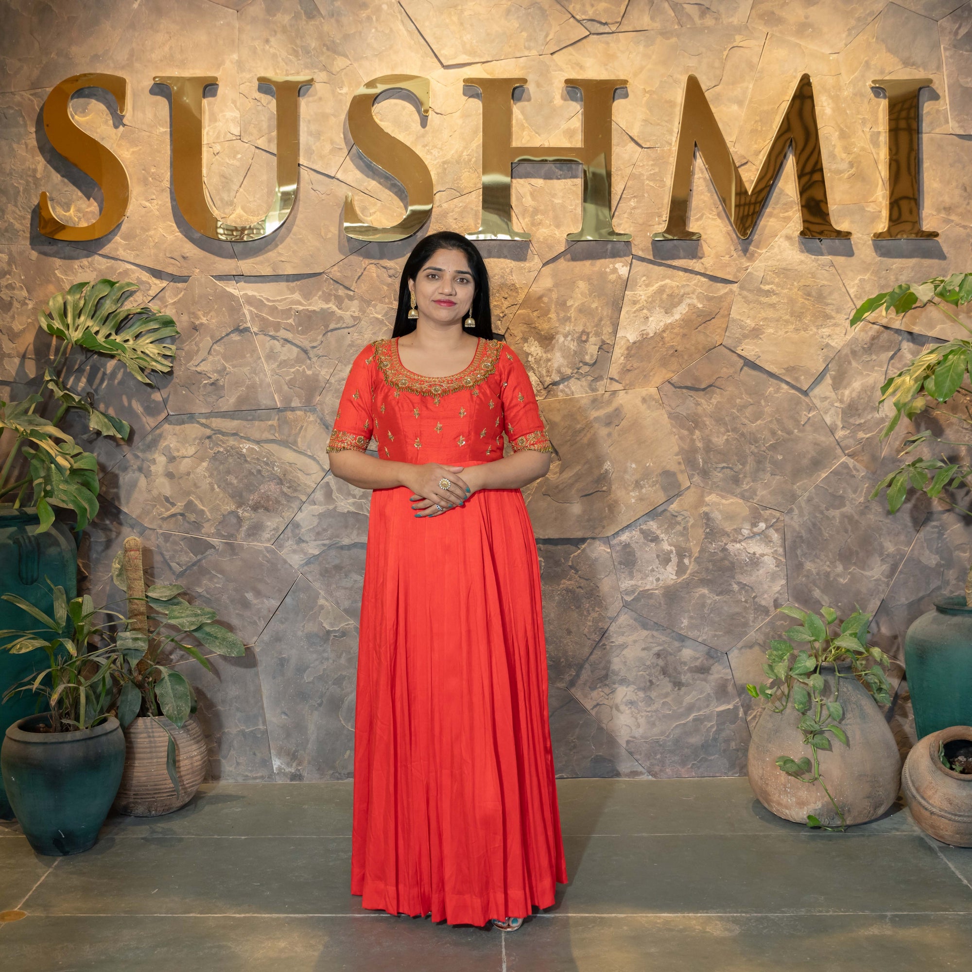 Traditional Long frock with heavy handwork yoke