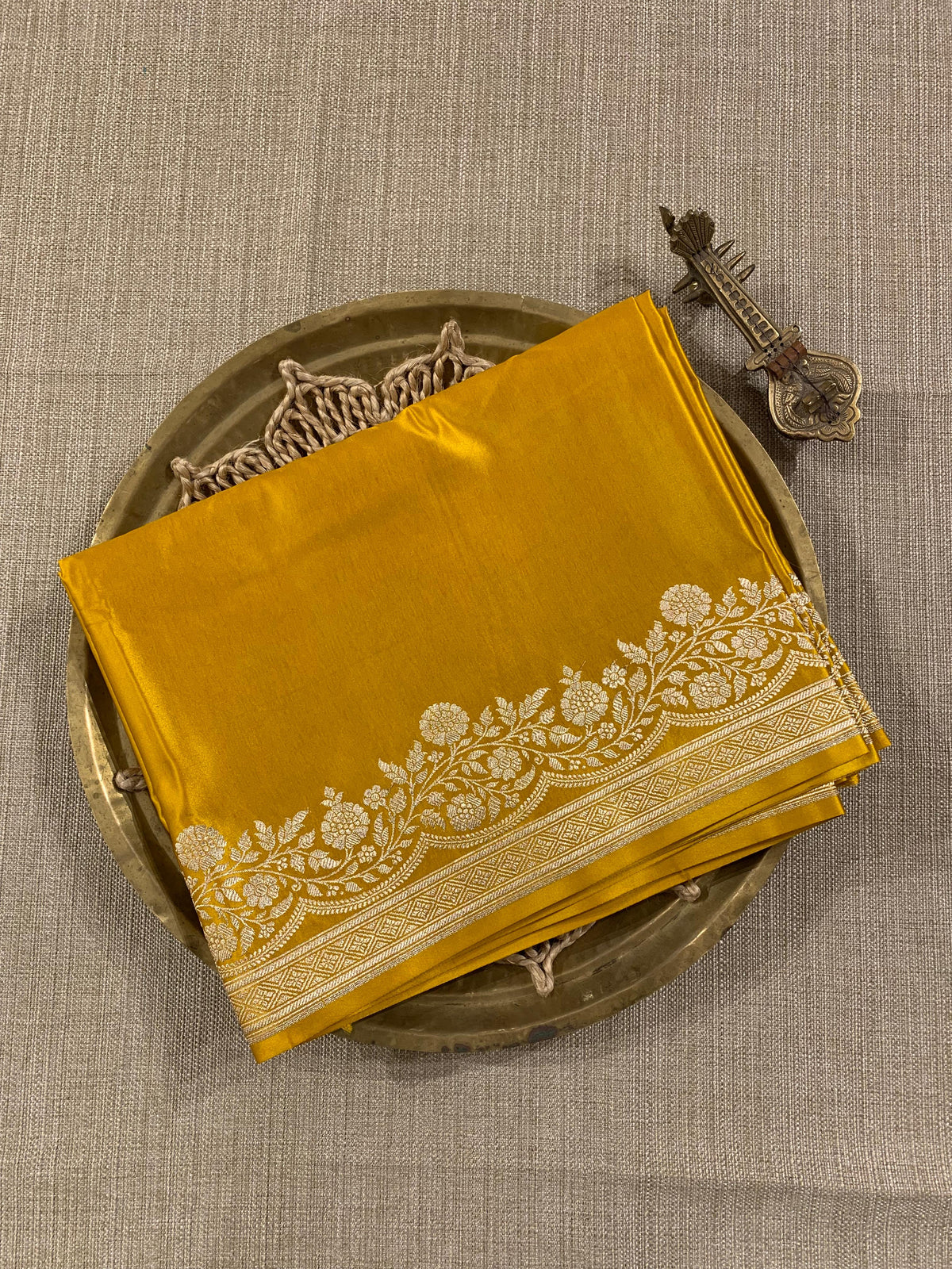 SMSSA229   Yellow Mashru Silk Saree With Scallop Border
