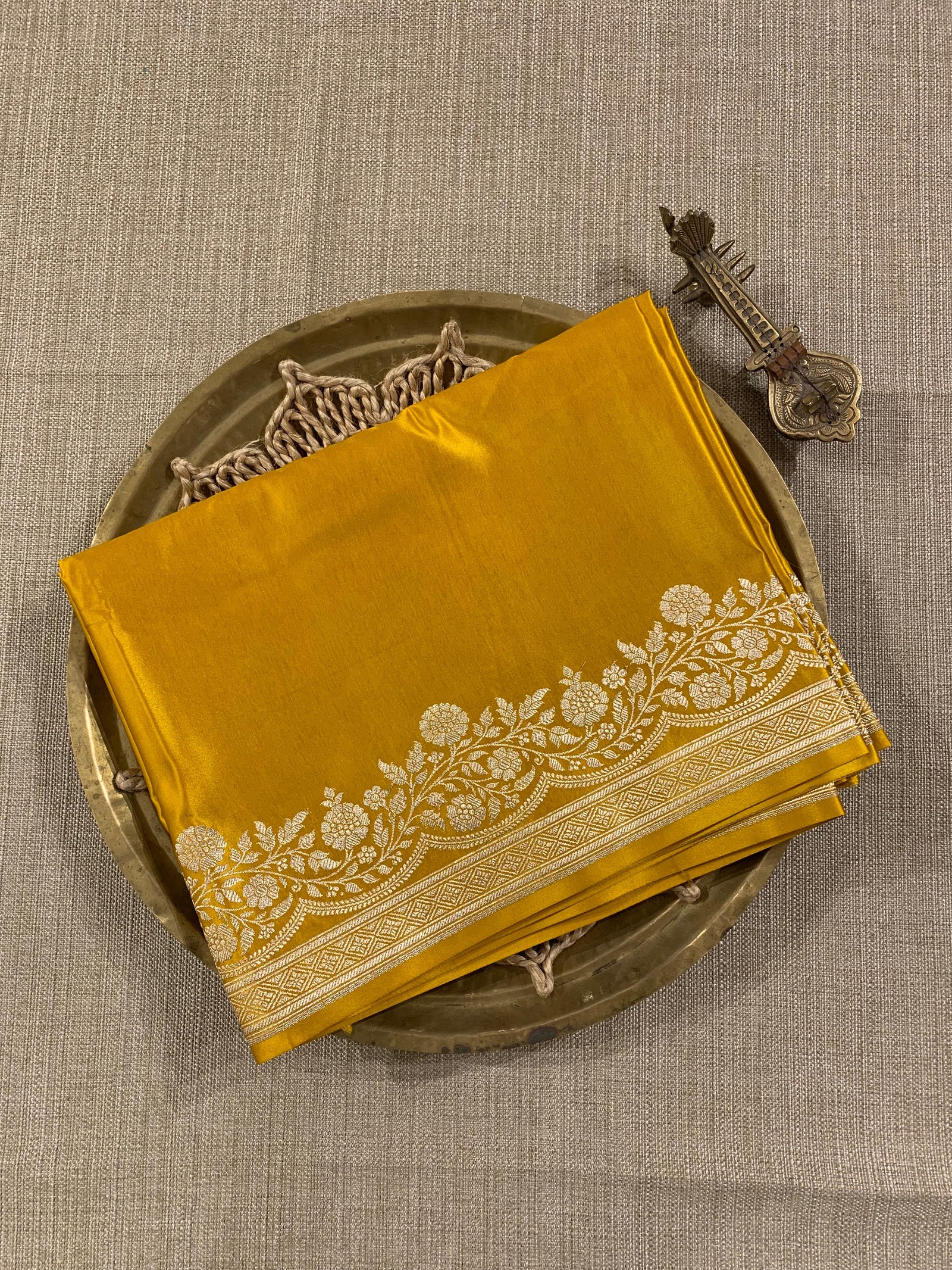 SMSSA229   Yellow Mashru Silk Saree With Scallop Border