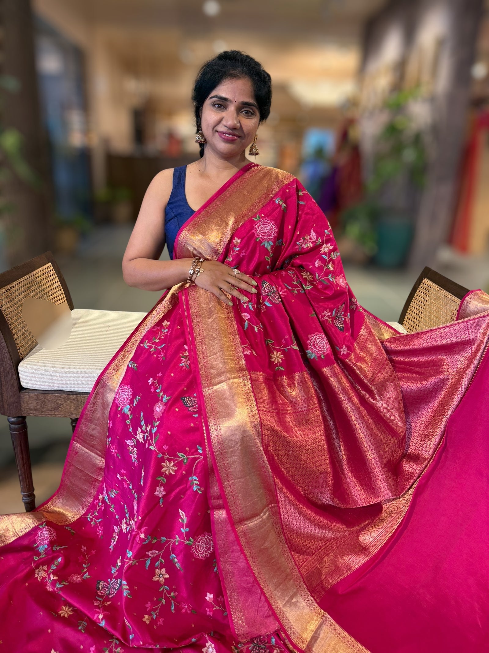 Dark Pink Kanchi  Saree With Allover Petite Point Embroidery