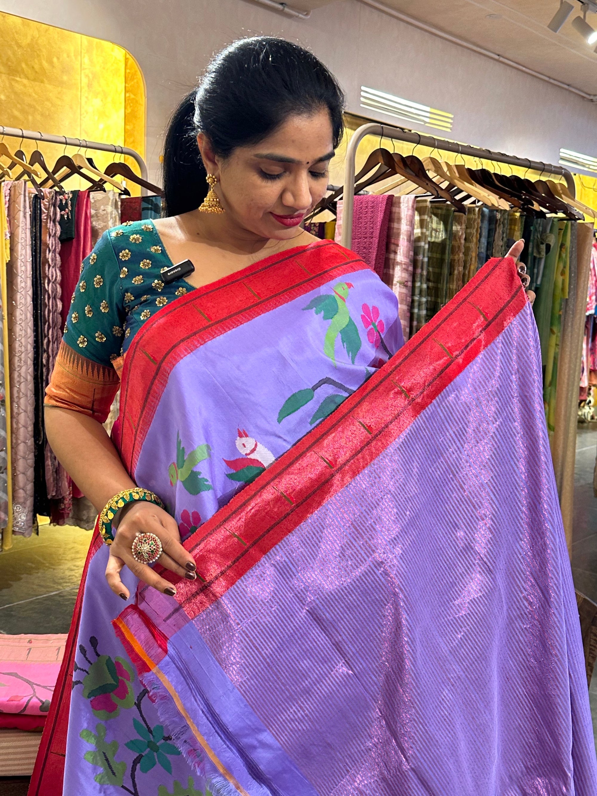 Dark Lilac Pure Handloom Allover Paithani Saree