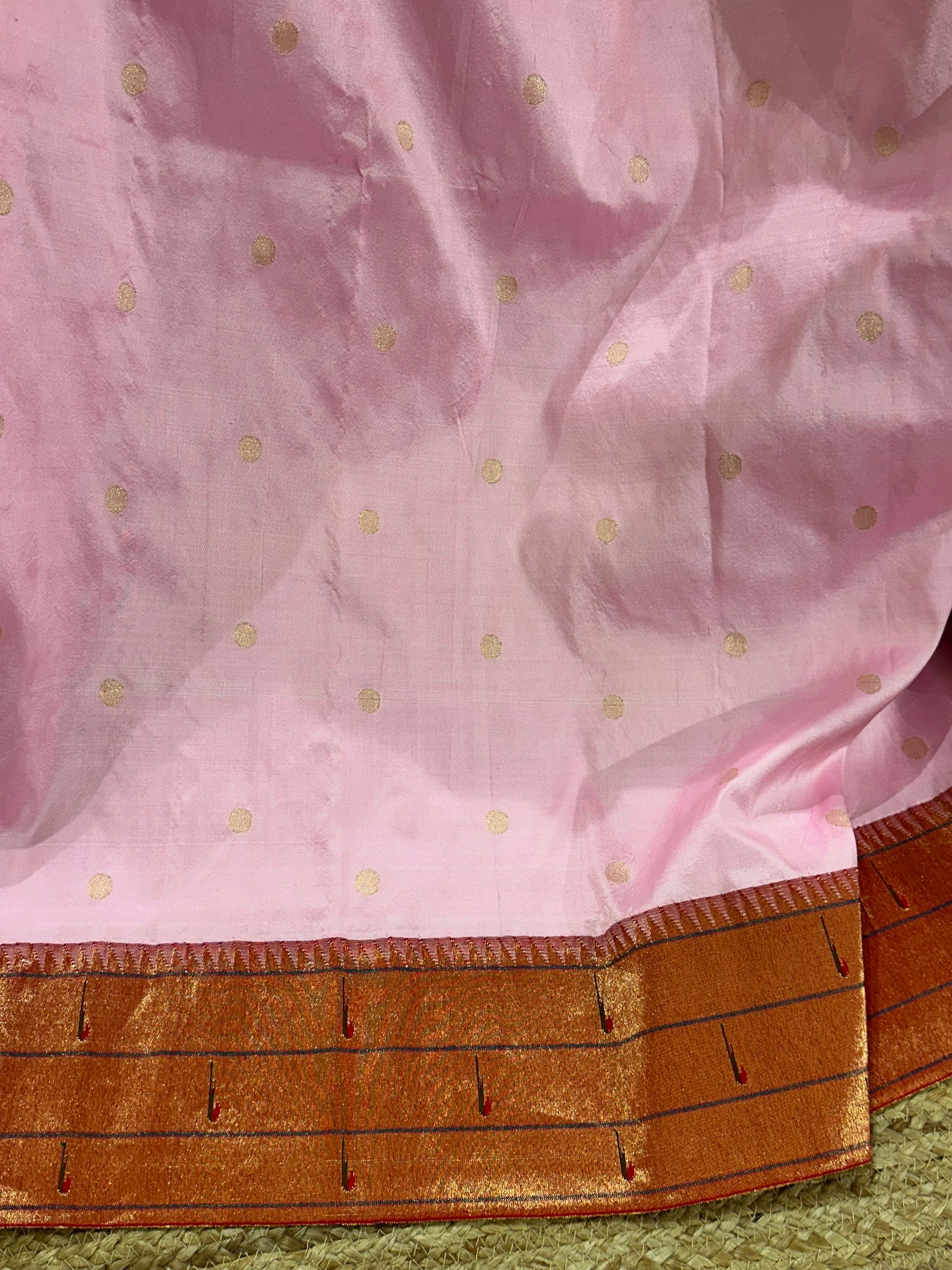 Light Rose Pink Tripple Muniya Pure Handloom Painthani Saree