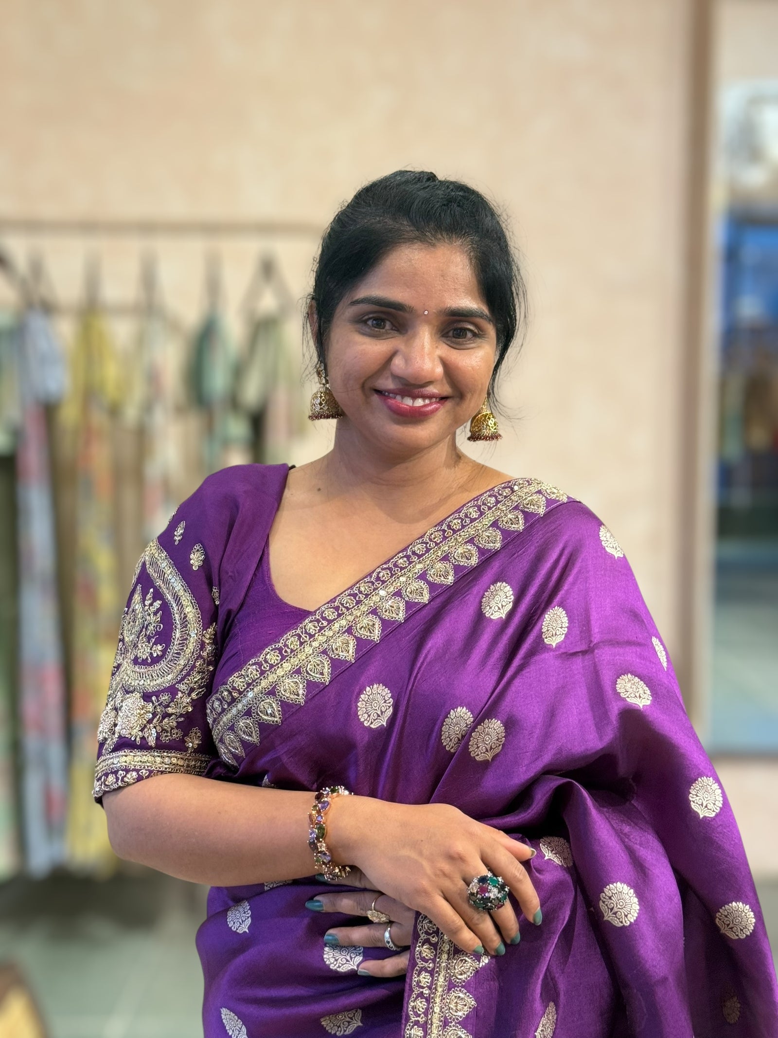 Purple Pure Handloom Banarasi Silk Saree With Handwork Borders and Blouse