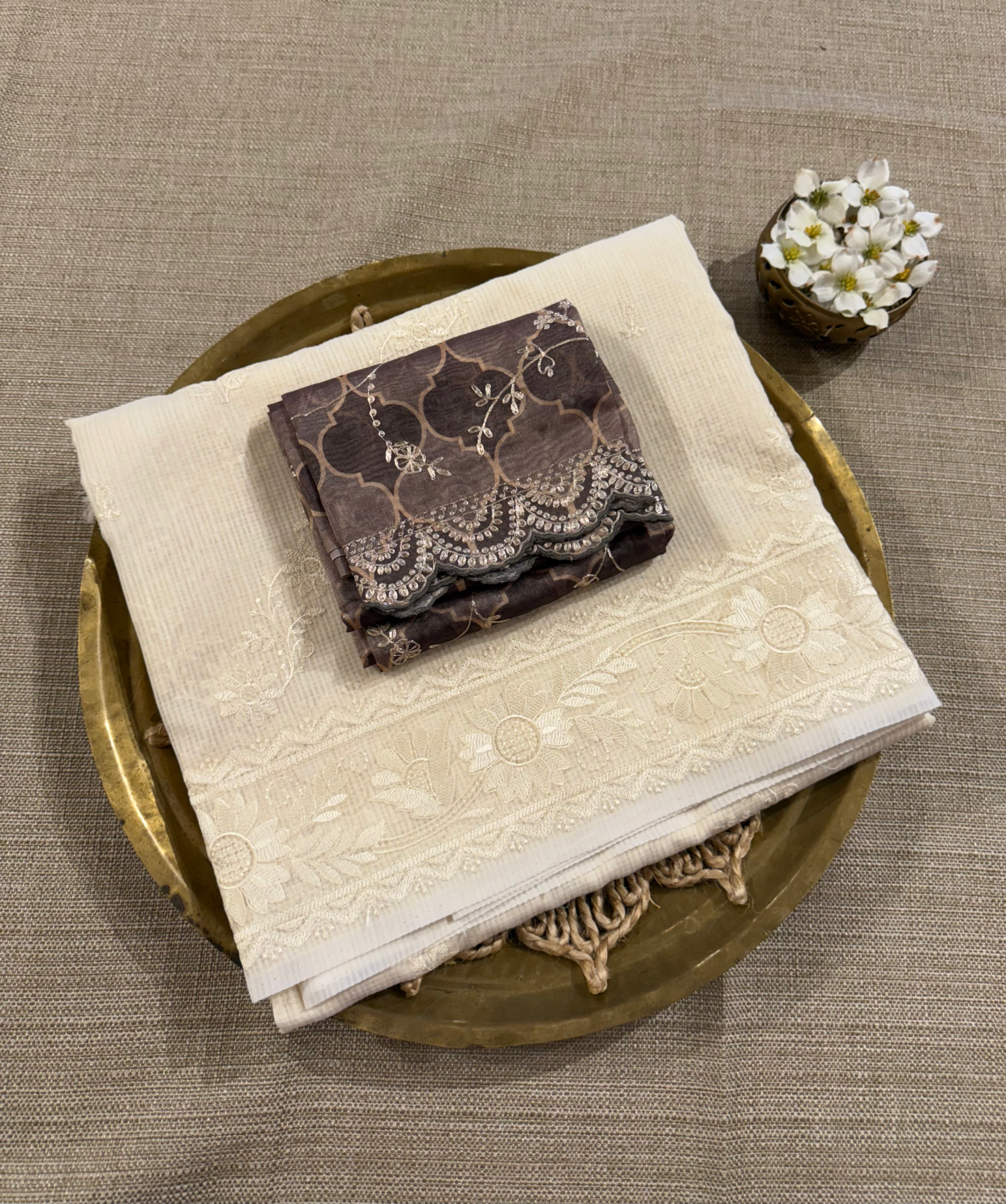 KCCA1914 : Kota Cotton Chikankari Embroidered Saree paired with Fusion Blouses