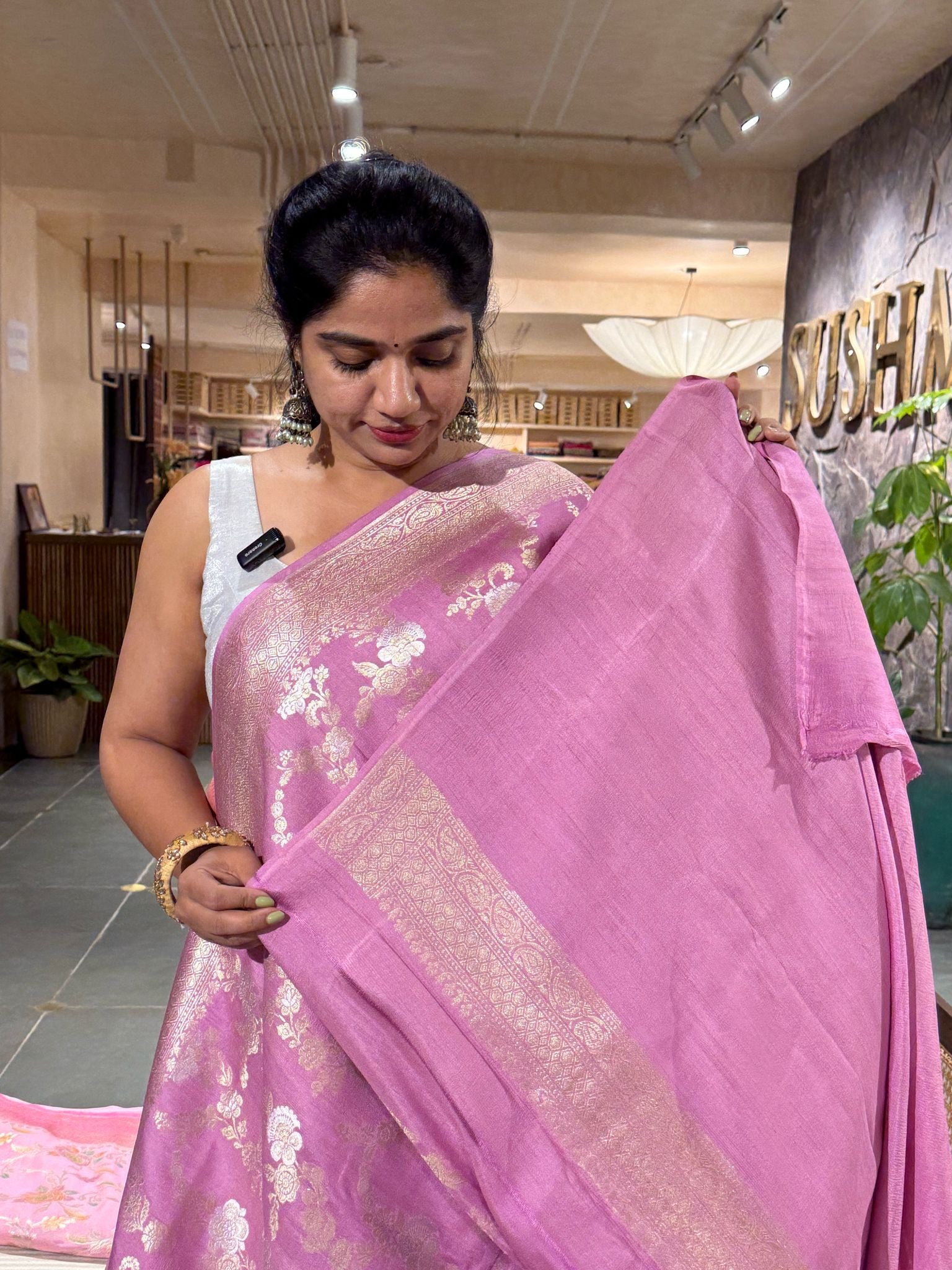 Pure Handloom Banarasi Tussar gorgette Saree