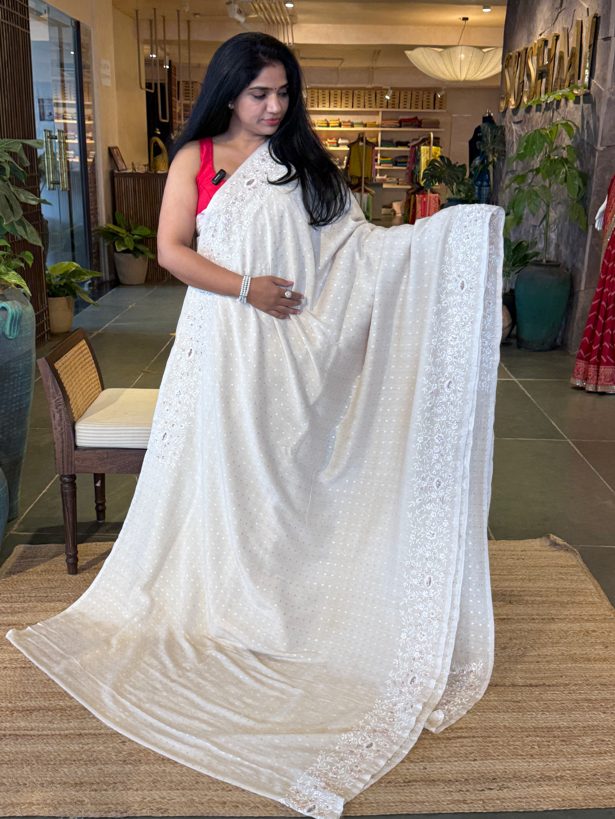 Pure Handloom Munga Banarasi Tussar  with allover weaving & emb Borders