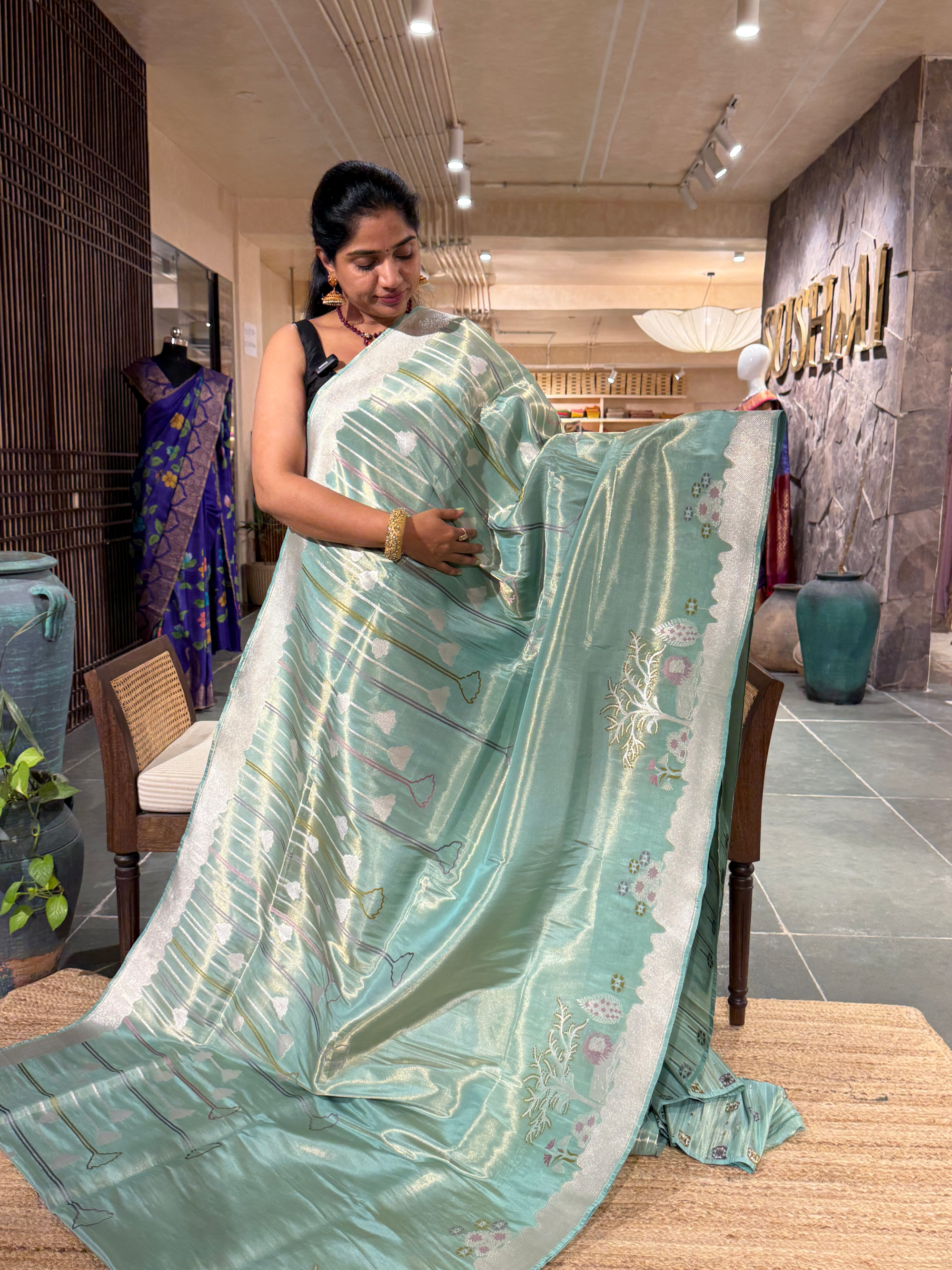 Sea Green Designer Ektara  Banarasi Tissue Silk Saree
