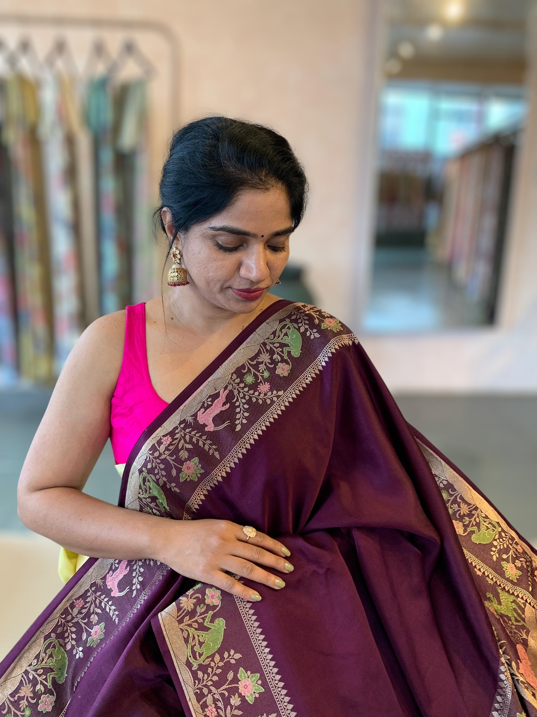 Wine Designer Mashru Silk Saree