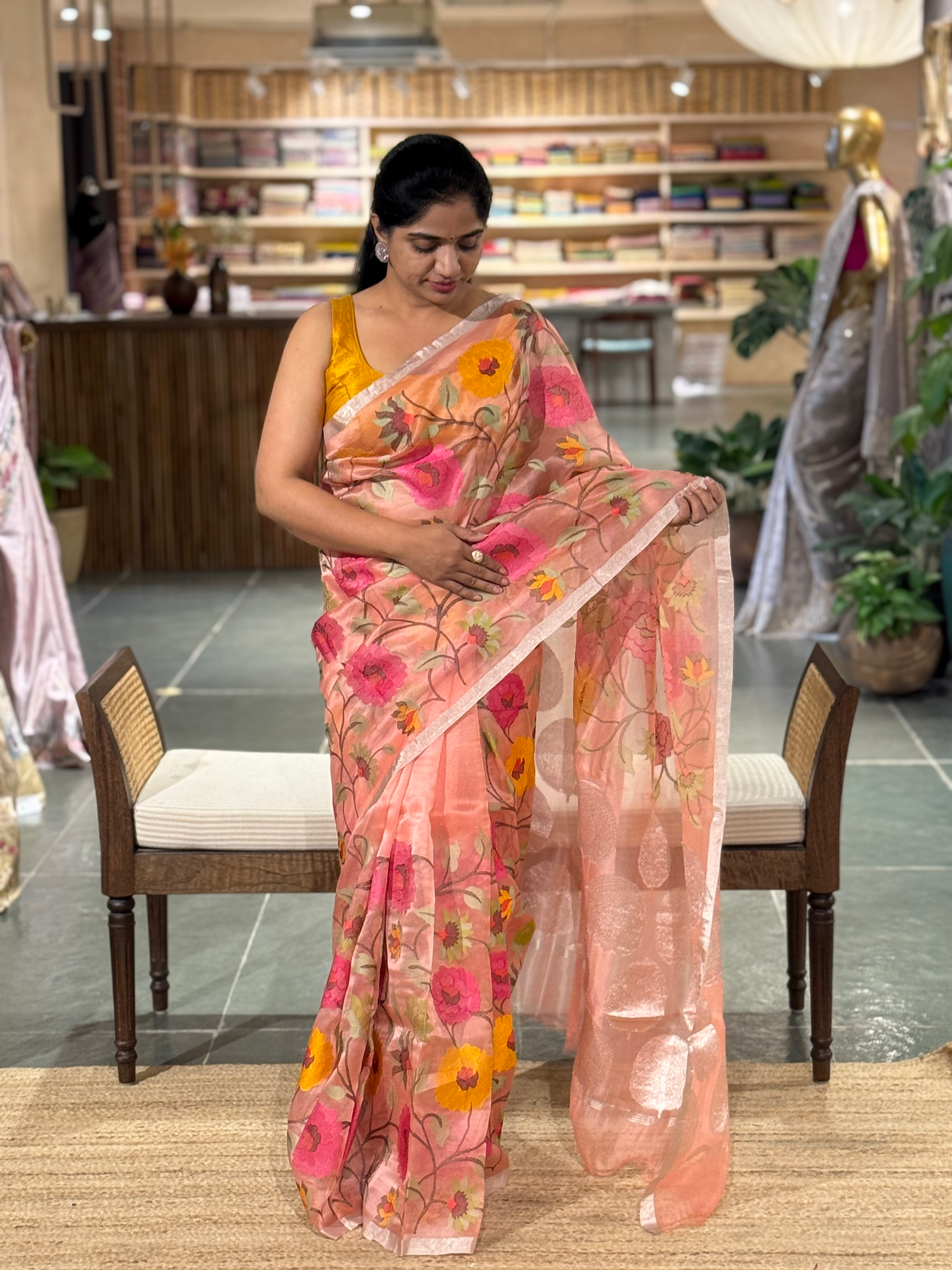 Kora Silk with Jamdani look alike delicate embroidery