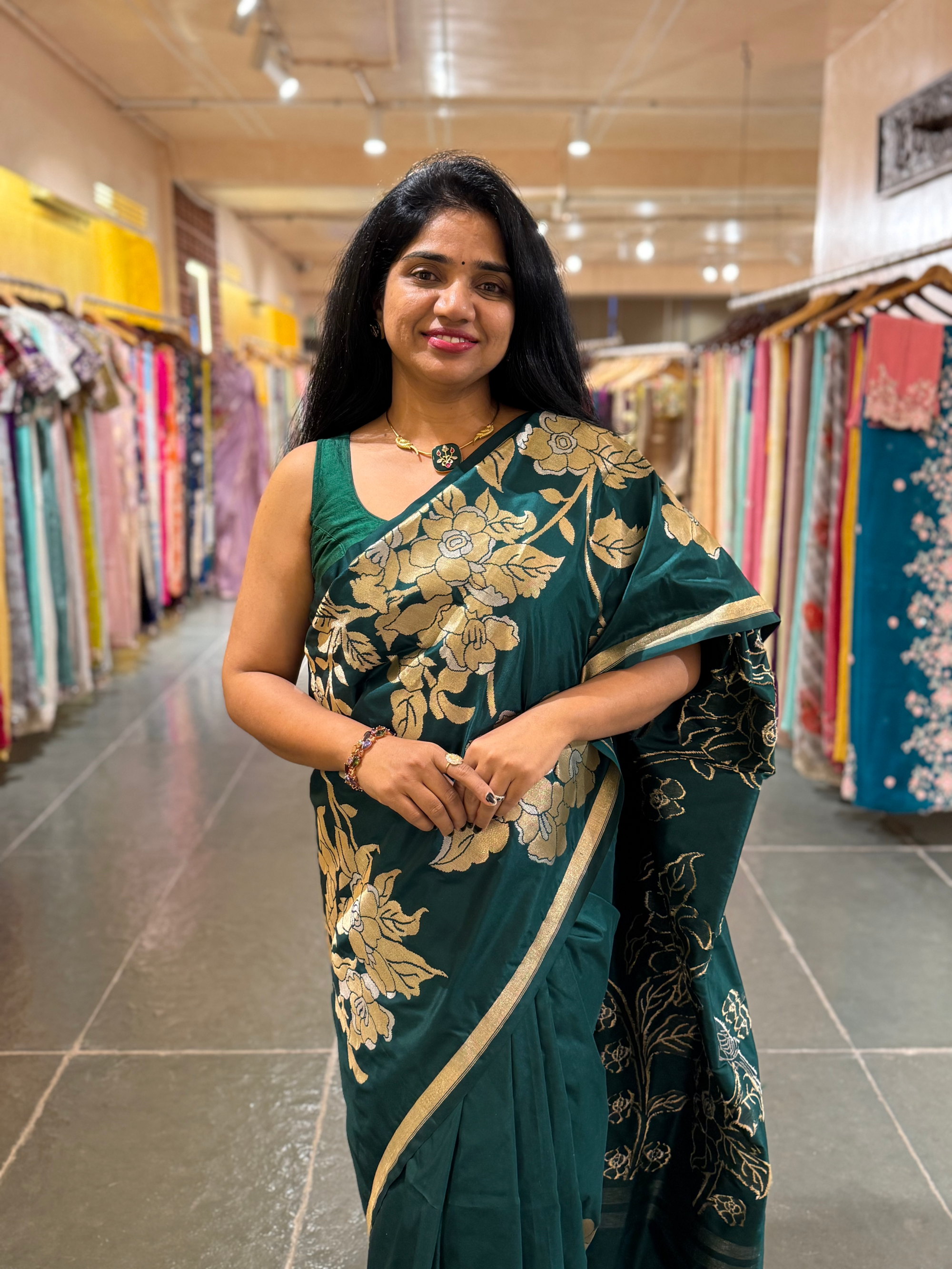 Forest Green Designer Banarasi Silk Saree