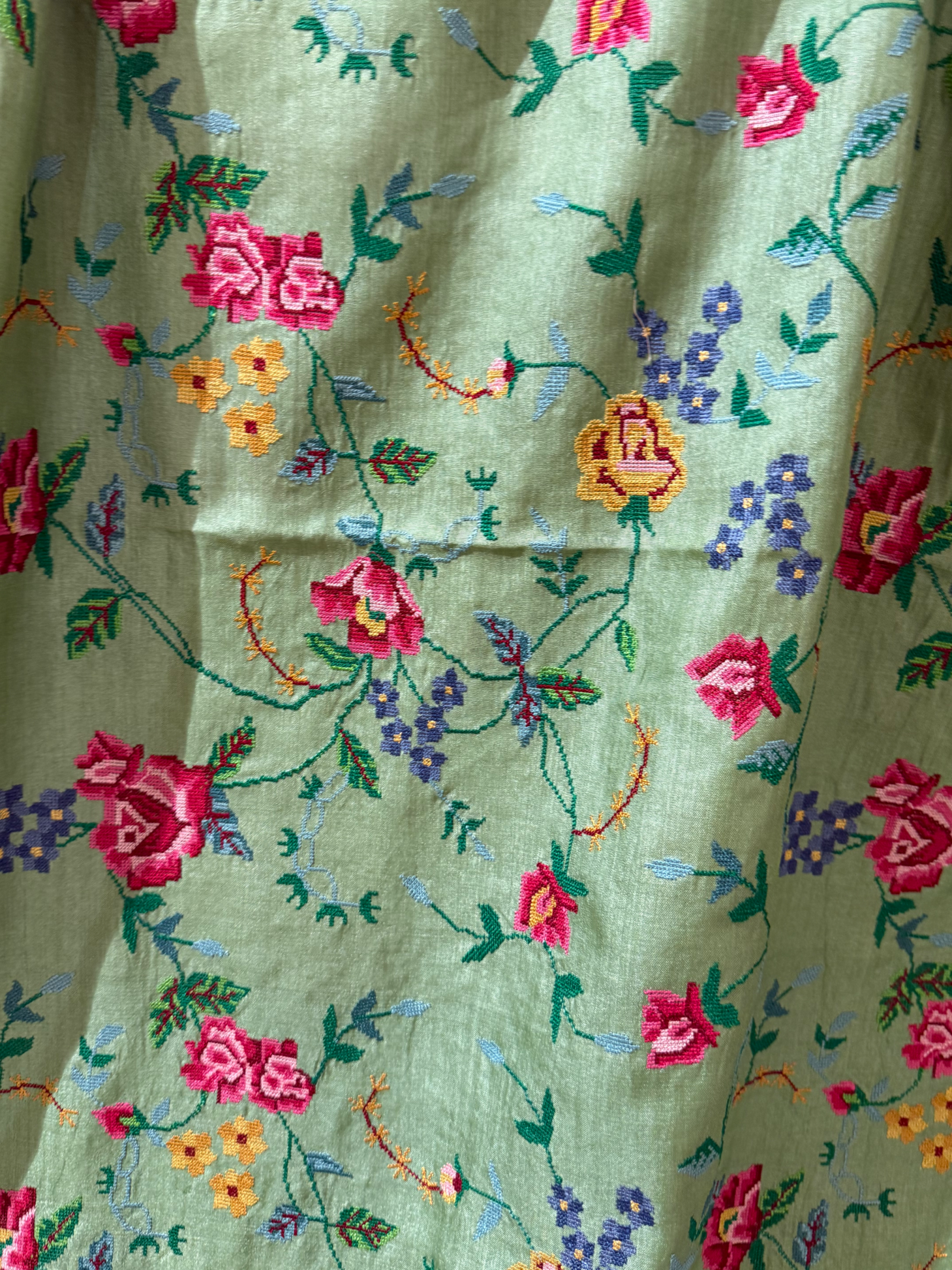 STPPA206 : Sage Green Pure Tussar Saree With Allover Petite Point Embroidery