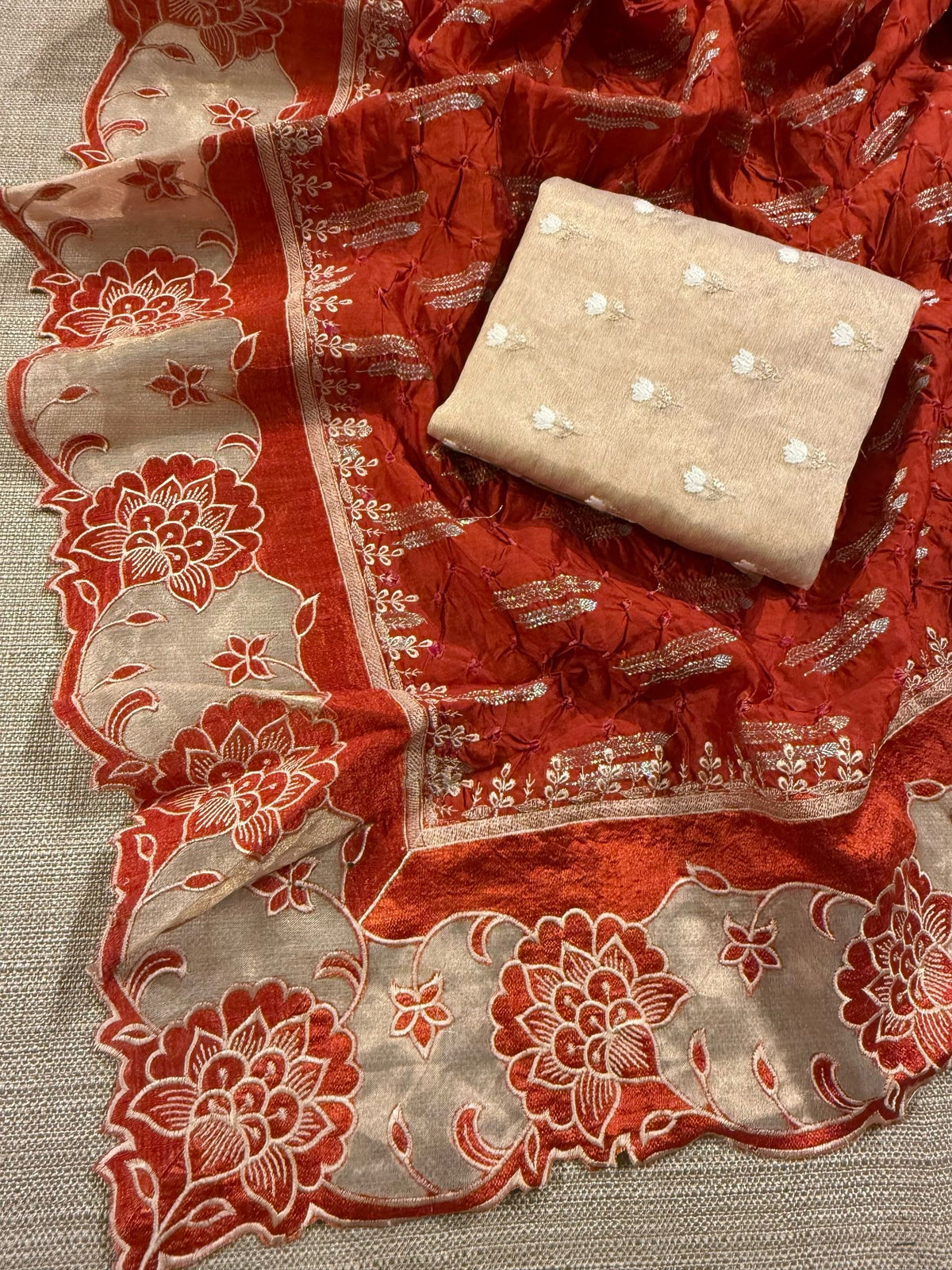 Banarasi Handloom Chiniya Silk Bandhini with Tissue Appl