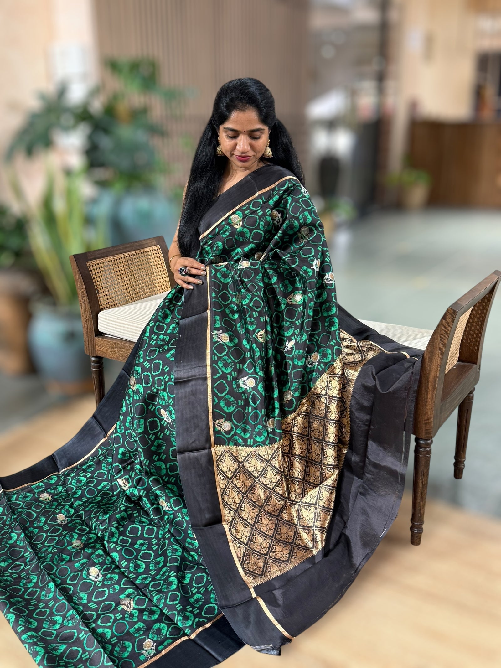 Black Kanchi Soft Silk with Allover Batik Print