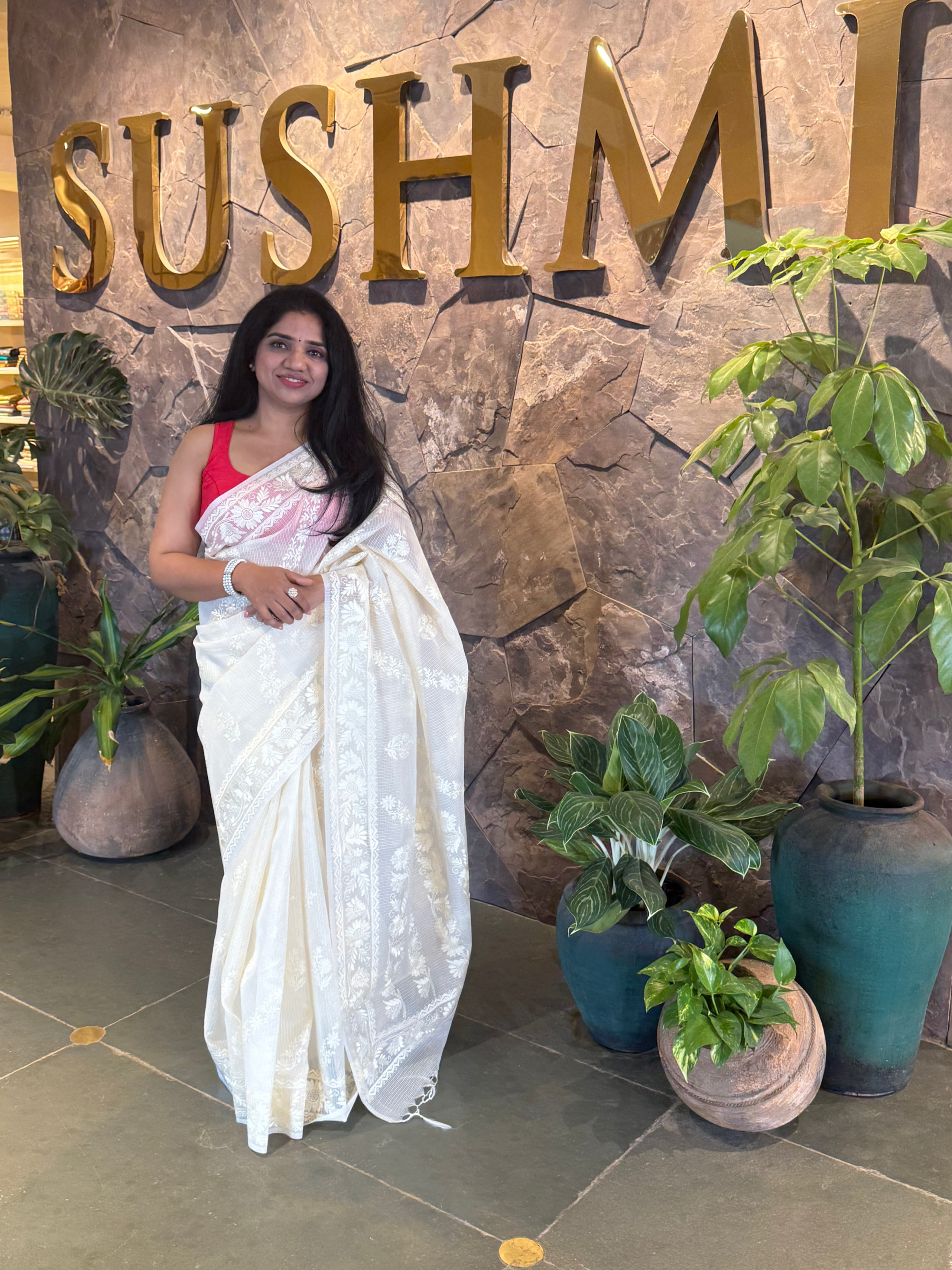 KCCA1904 : Kota Cotton Chikankari Embroidered Saree paired with Fusion Blouses