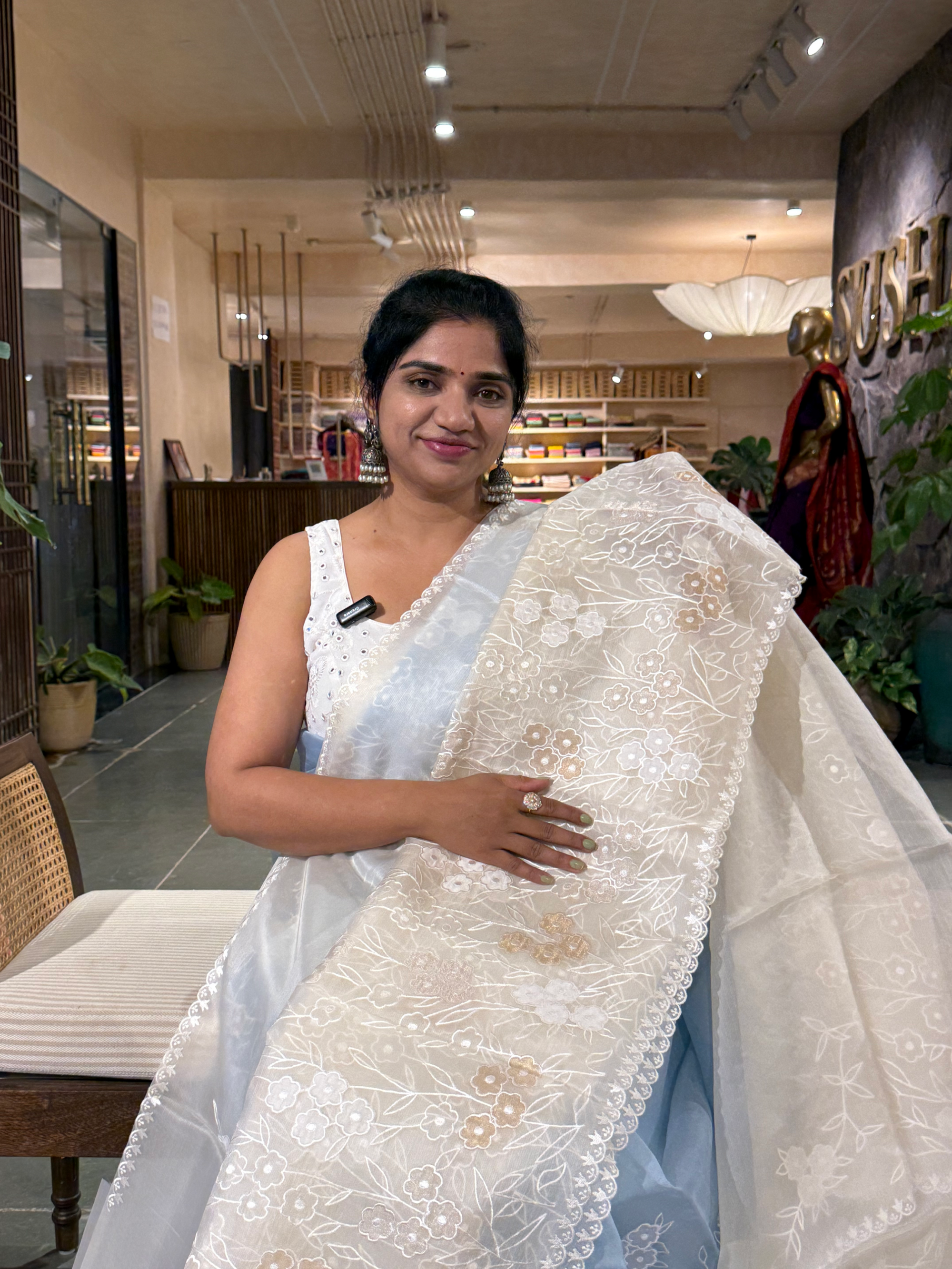 Ivory Organza Applique work Saree