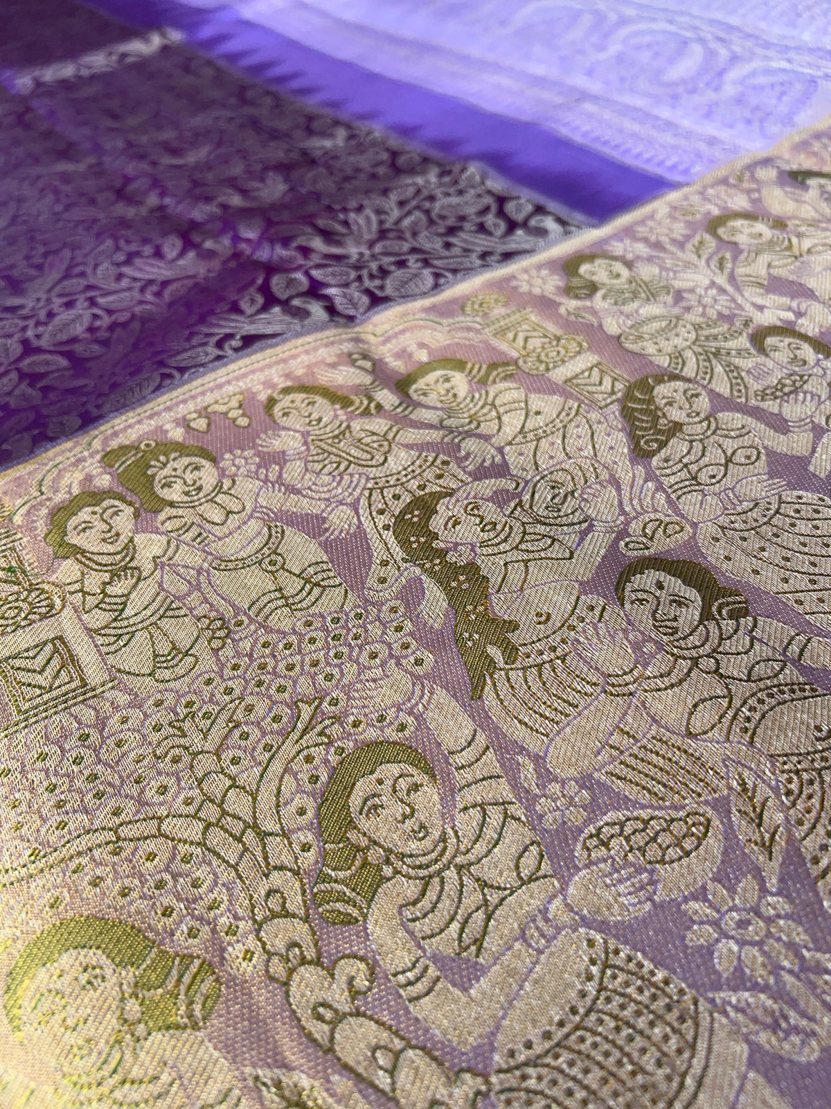 Royal Lavender Pure Kanchi Pattu Saree with Antique Gold Zari & Bird Vine Motif