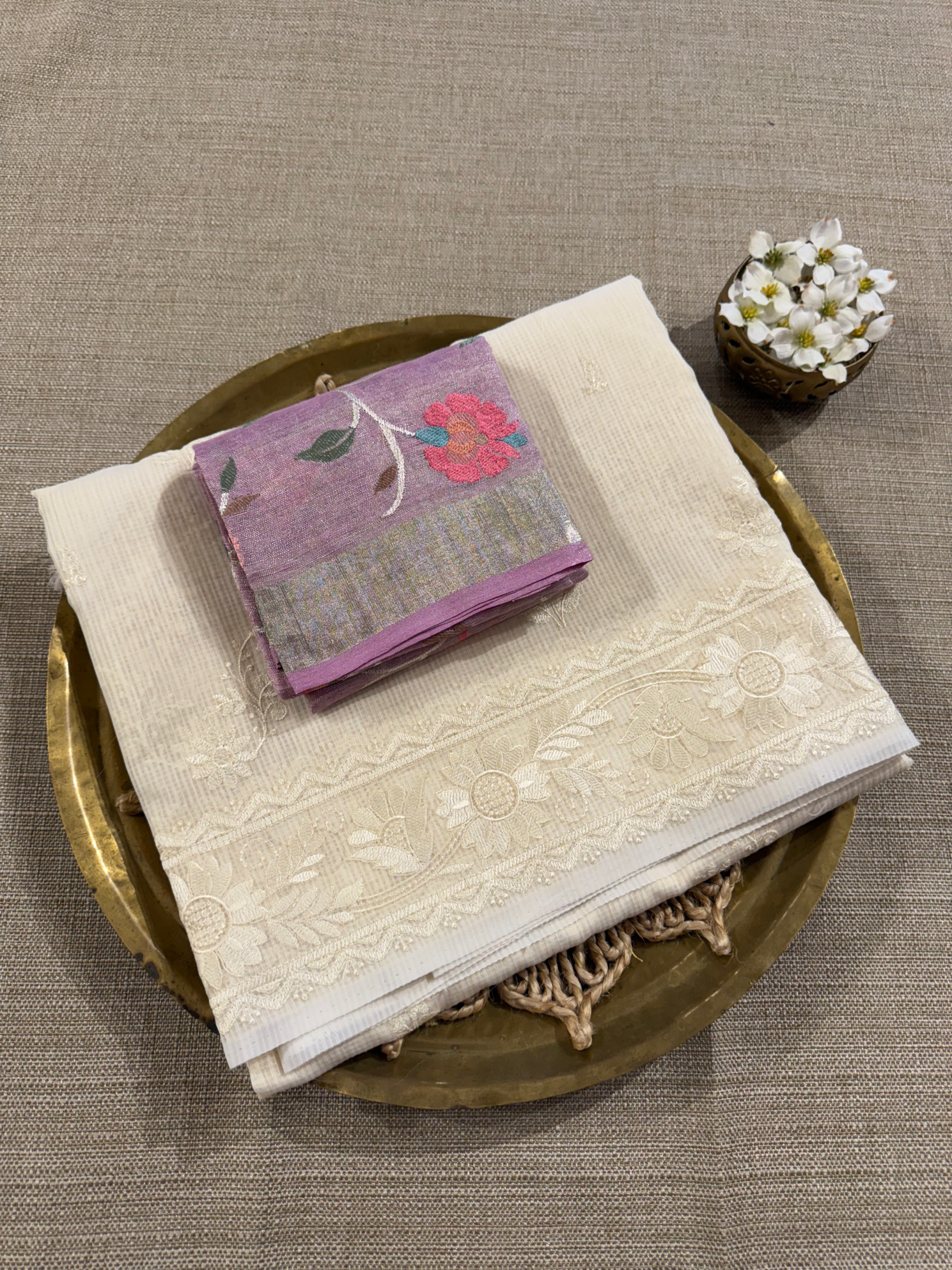 KCCA1905 : Kota Cotton Chikankari Embroidered Saree paired with Fusion Blouses