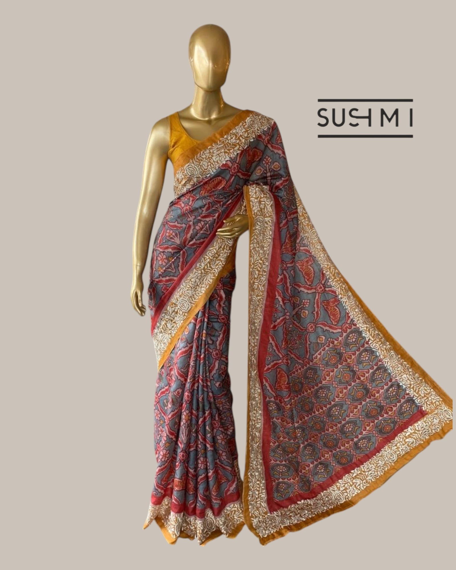 Pure Tussar Saree with Patan Patola Inspired Print and Parsi Gara Border
