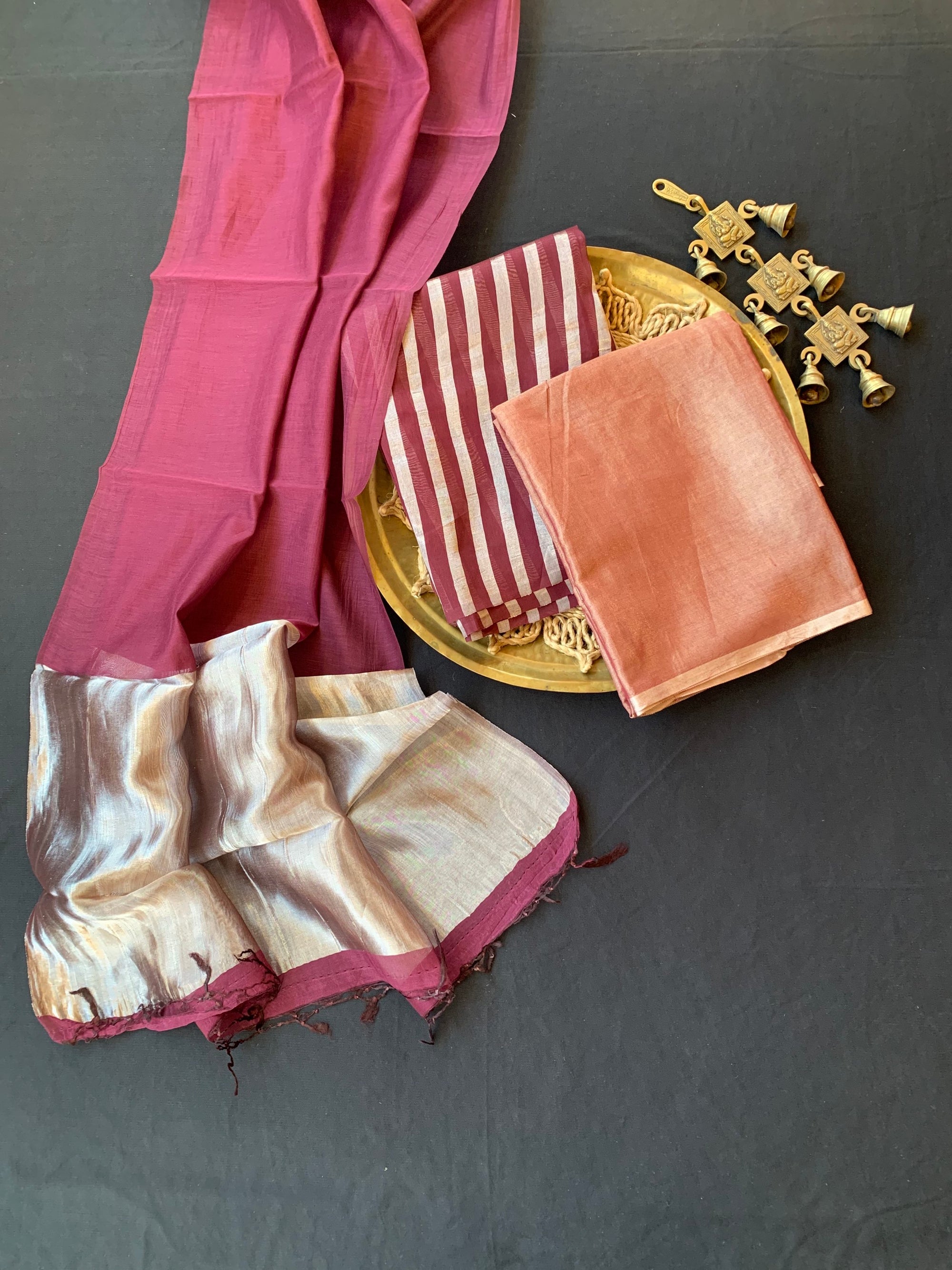 Burgundy 3 pc Banarasi Tissue Suit Set