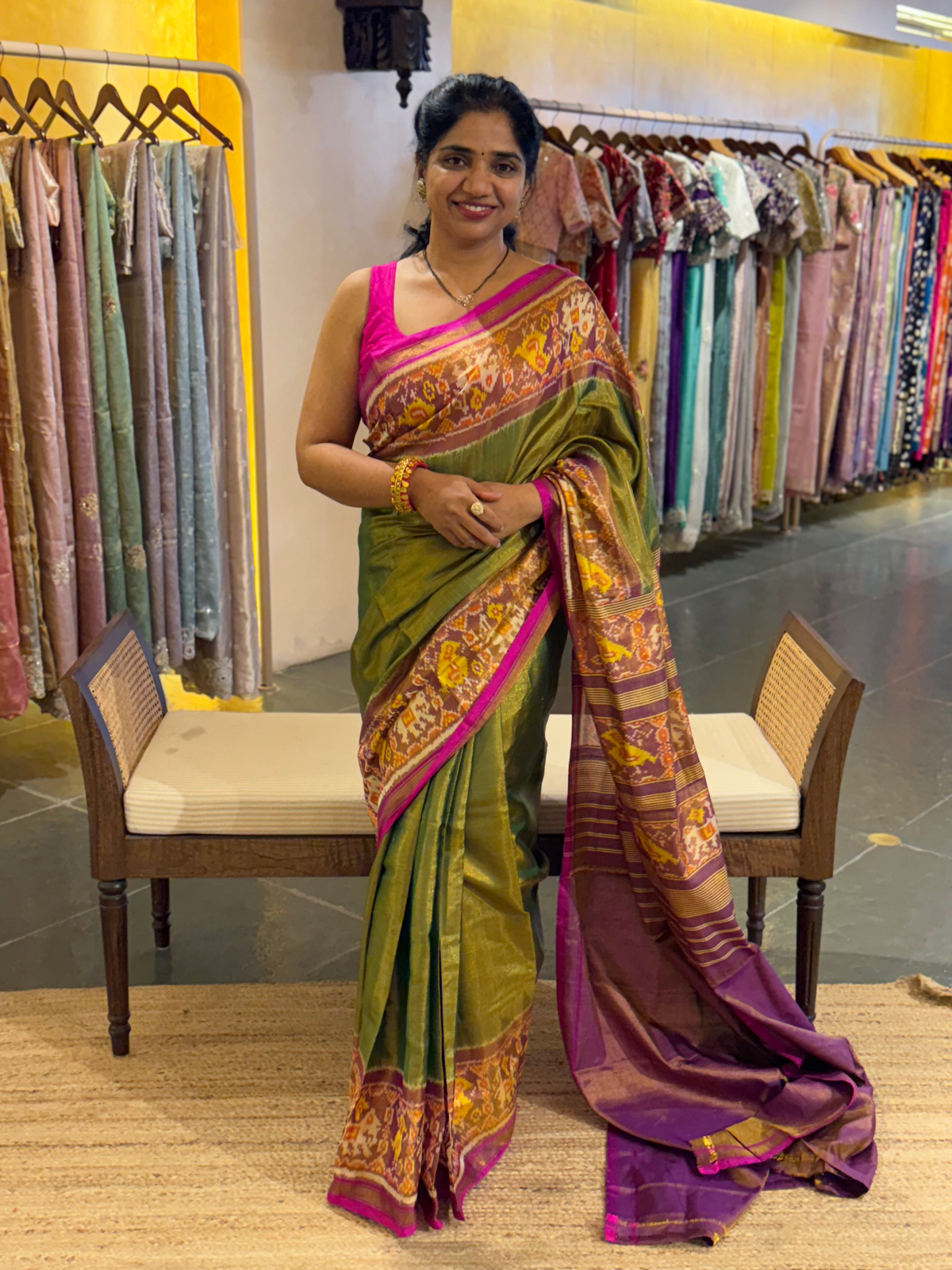 Parrot Green Color Tissue Patan Patola Saree