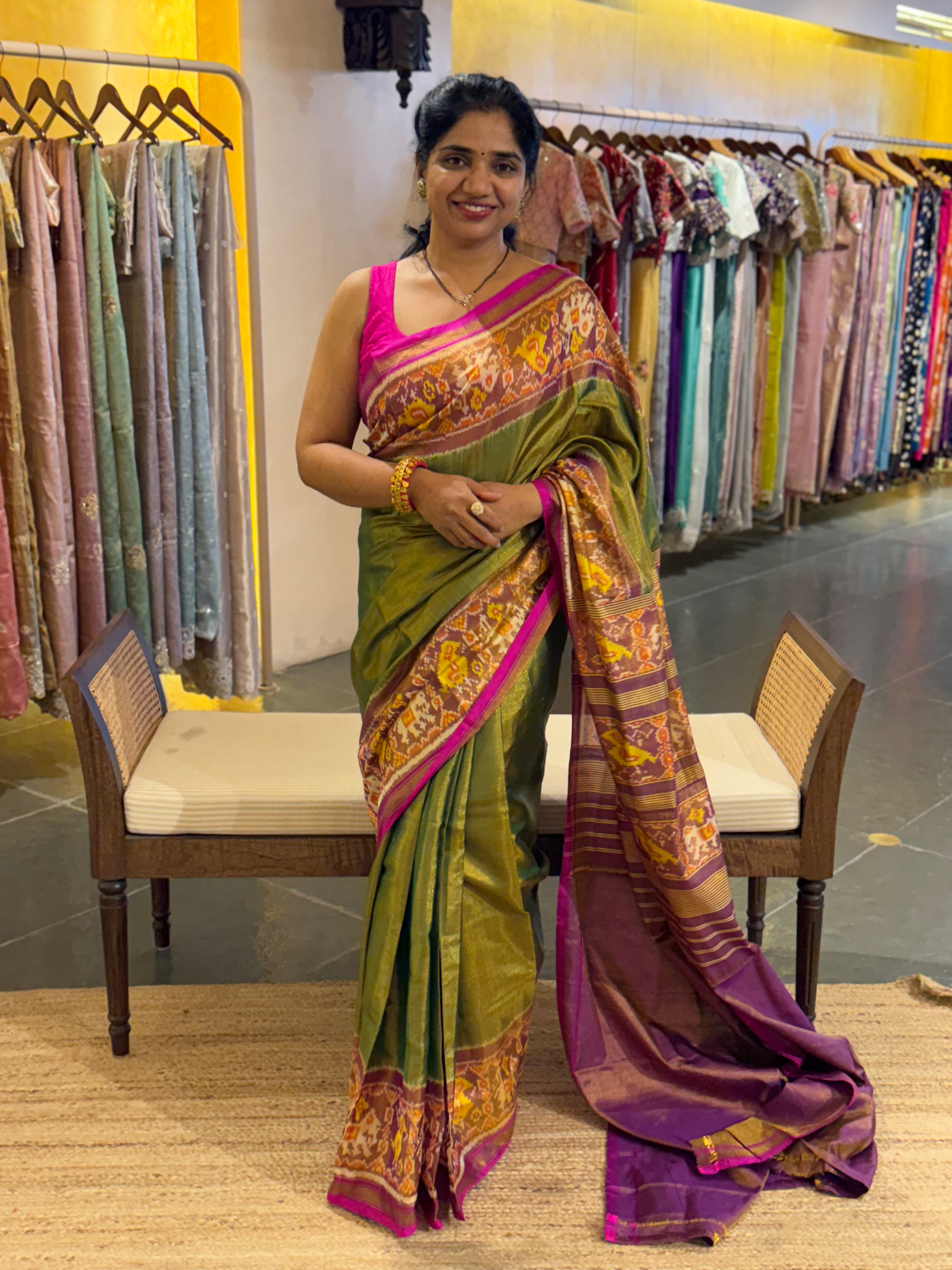 Parrot Green Color Tissue Patan Patola Saree