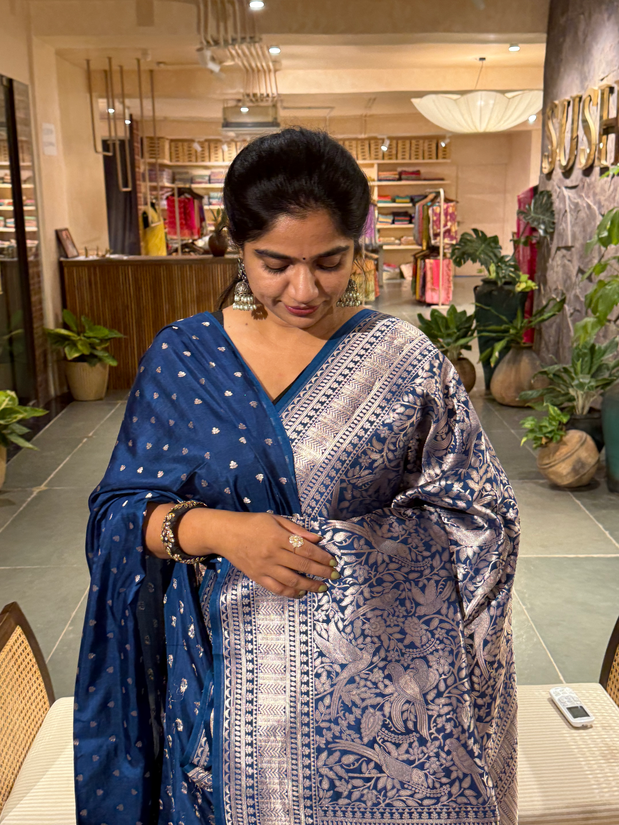 BBSA1418 : Peacock Blue Banarasi Brocade Ektara Silk Saree