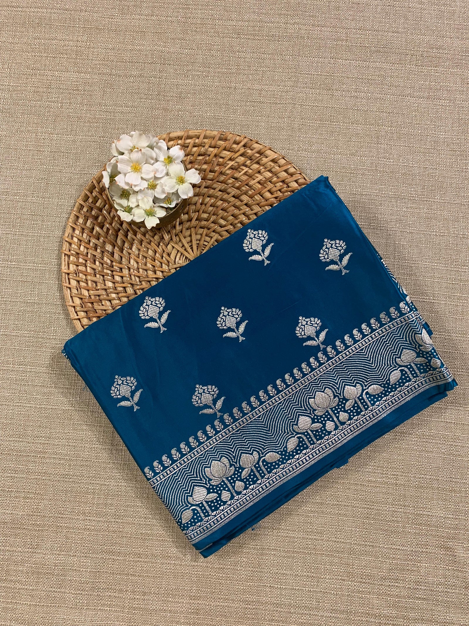 SMSSA210 Mashru Silk Saree with lotus border
