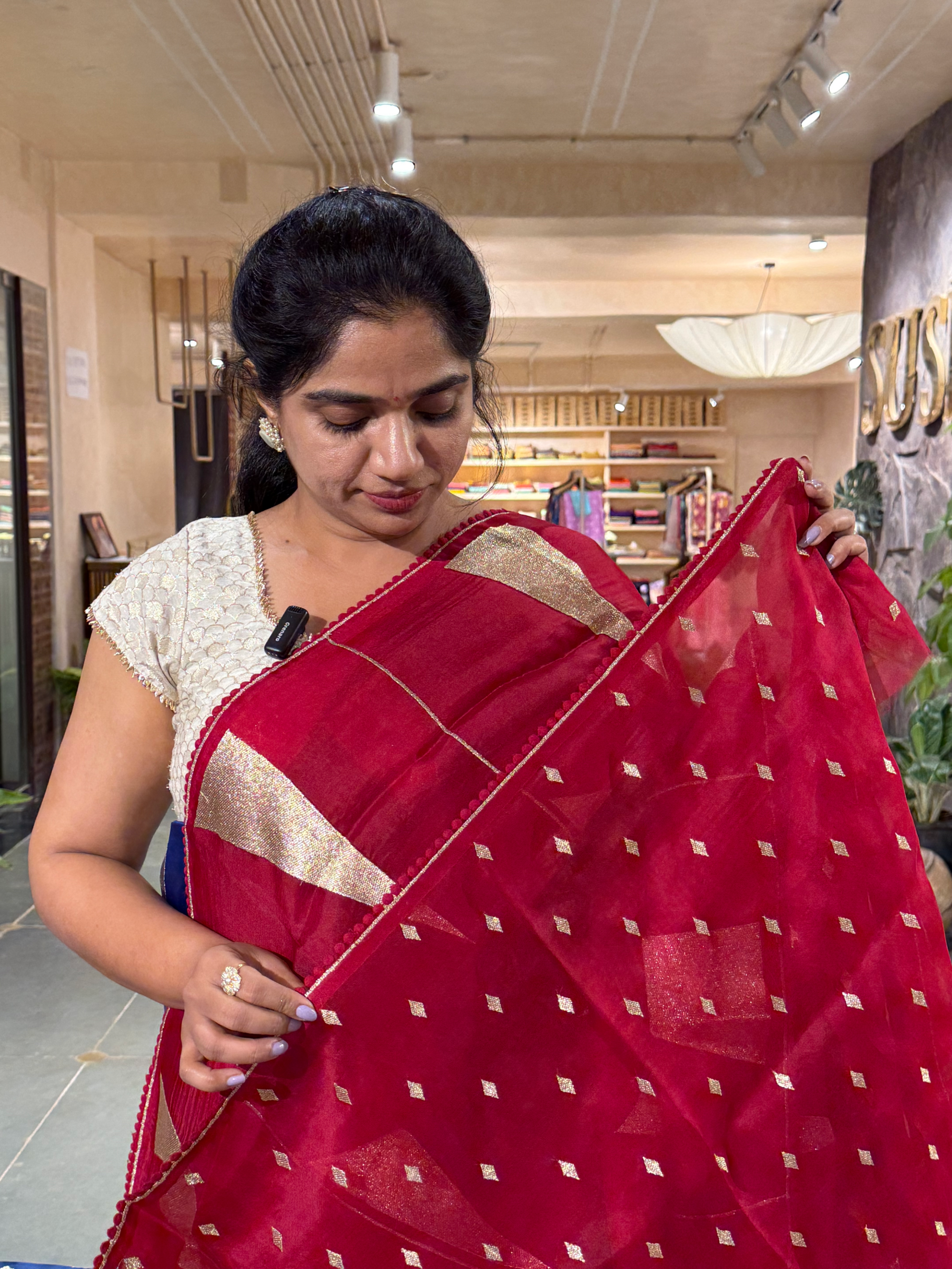 SOCA106 Meroon Red Pure Organza Silk Saree in contemporary style