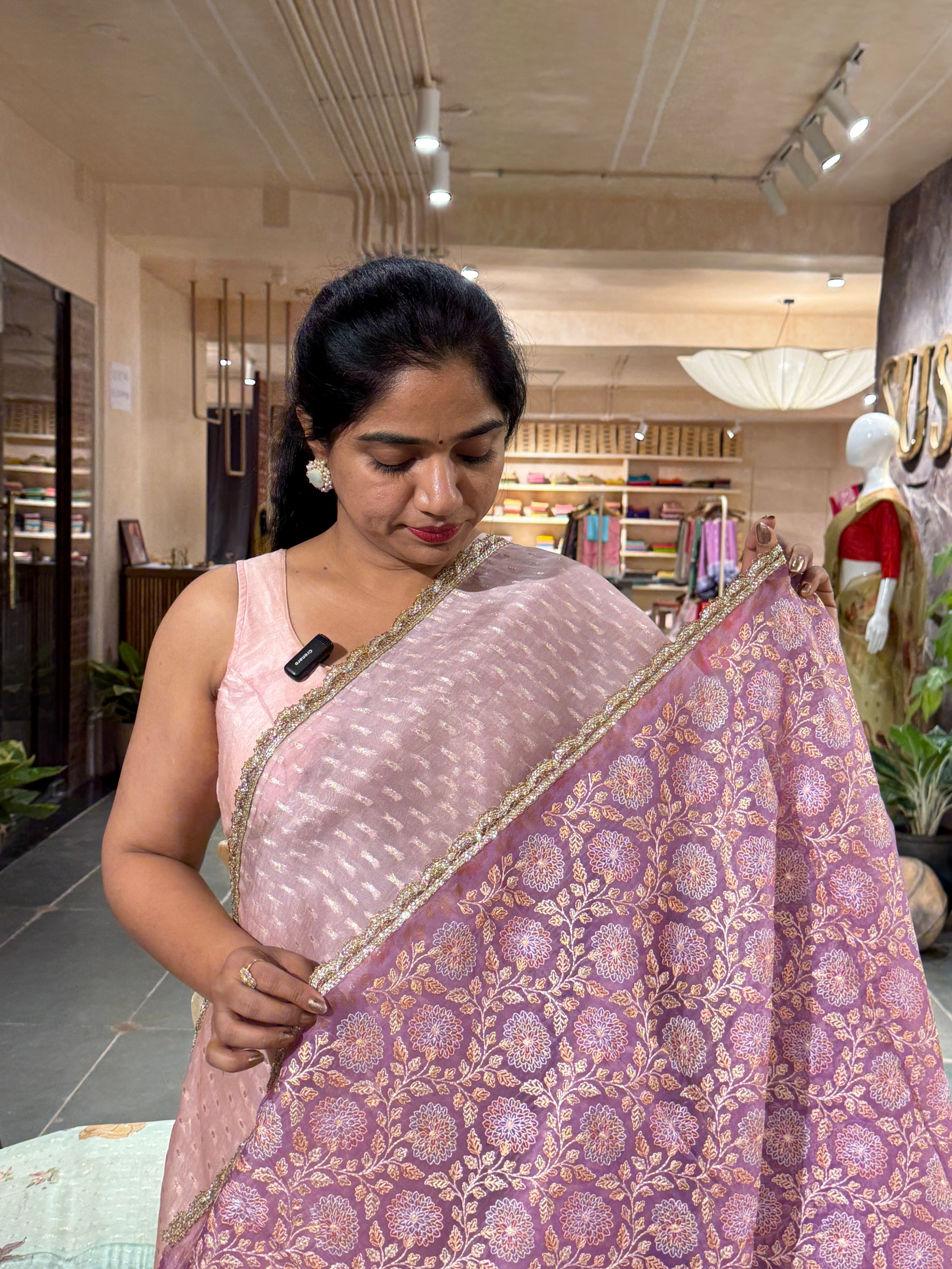 Ombre Dyed Pure Organza Saree with allover zari butis and  Embroidered Blouse