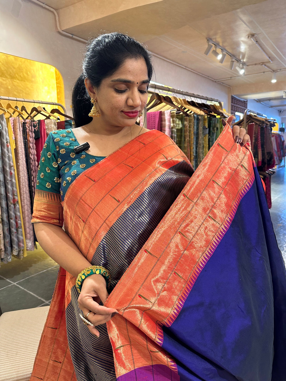 Navy Blue stripes Tripple Muniya Saree