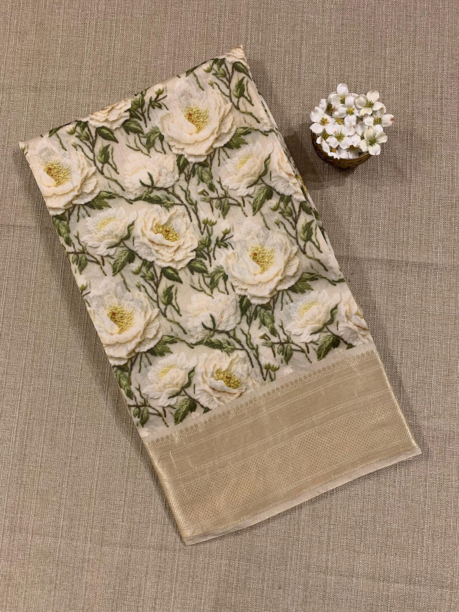 Banarasi Chiniya Silk Sarees with beautiful embroidery style 3D floral Print