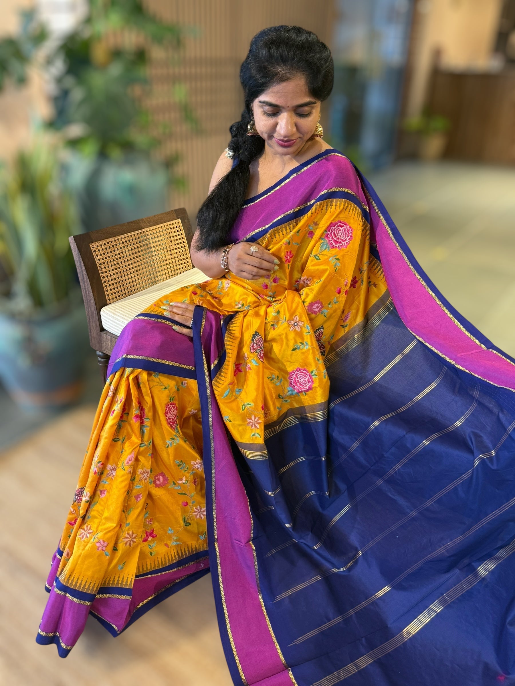 Kanchi Gap Border Saree With Allover Petite Point Embroidery