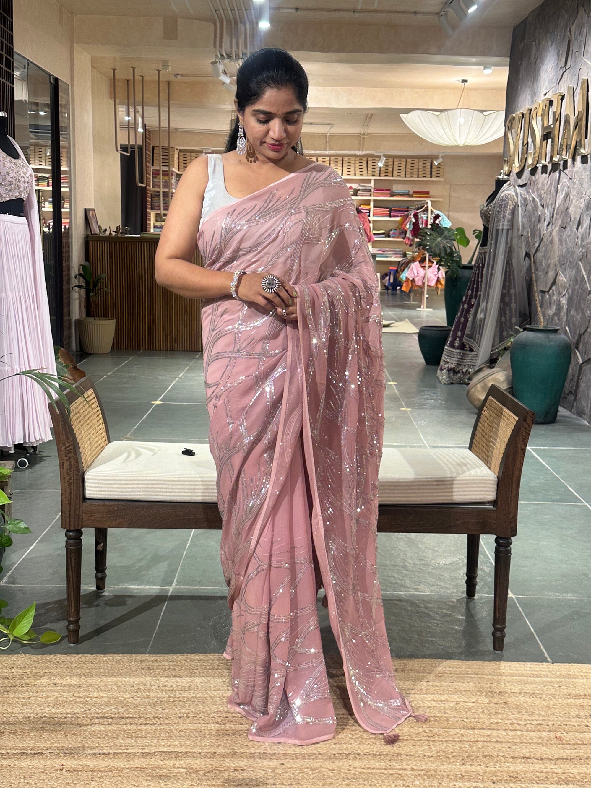 Shaded Pure Gorgette Sequnce Saree