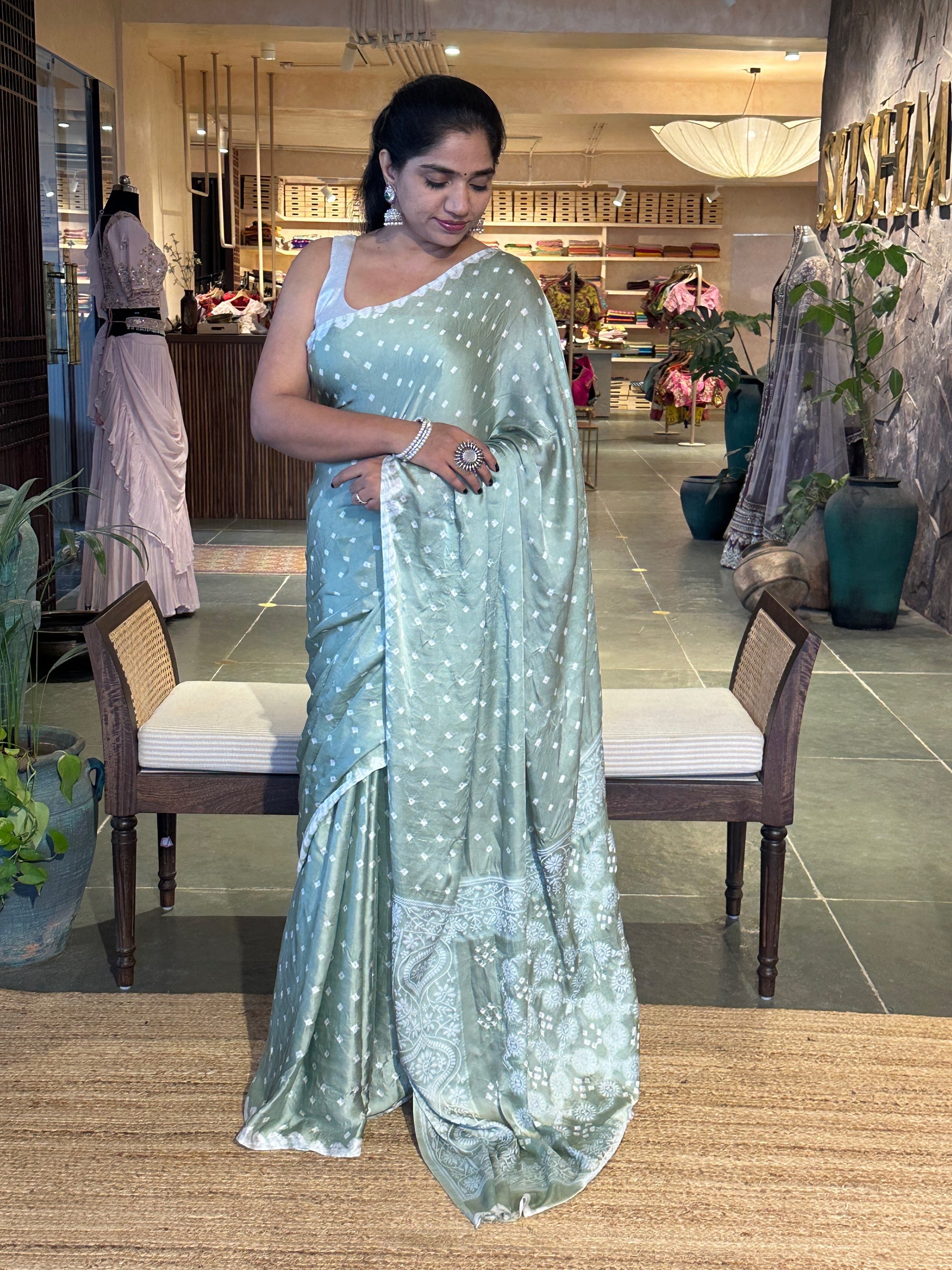 Bandhini and Chikankari Fusion Saree