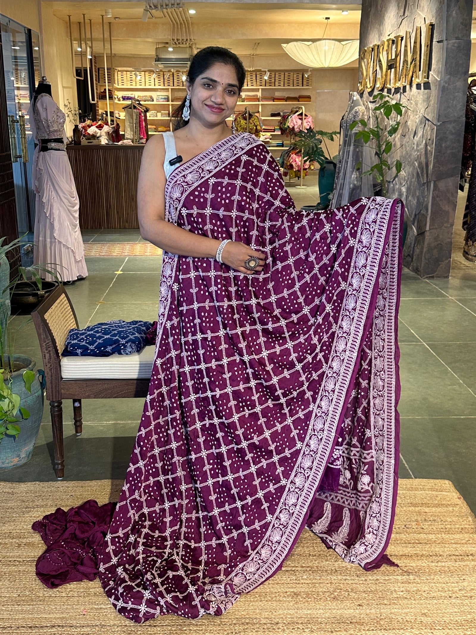 Bandhini and Chikankari Fusion Saree