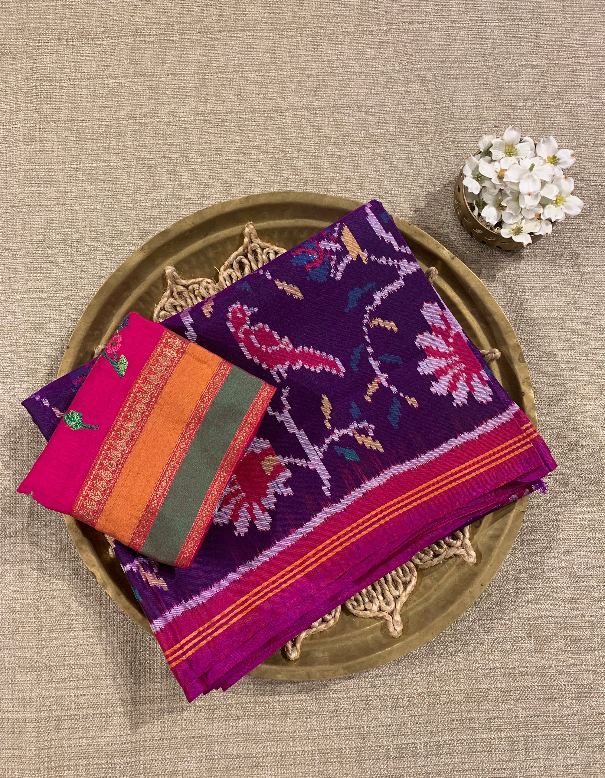 Violet and Pink Combo Pure Patan Patola Saree With Allover Creeper Design