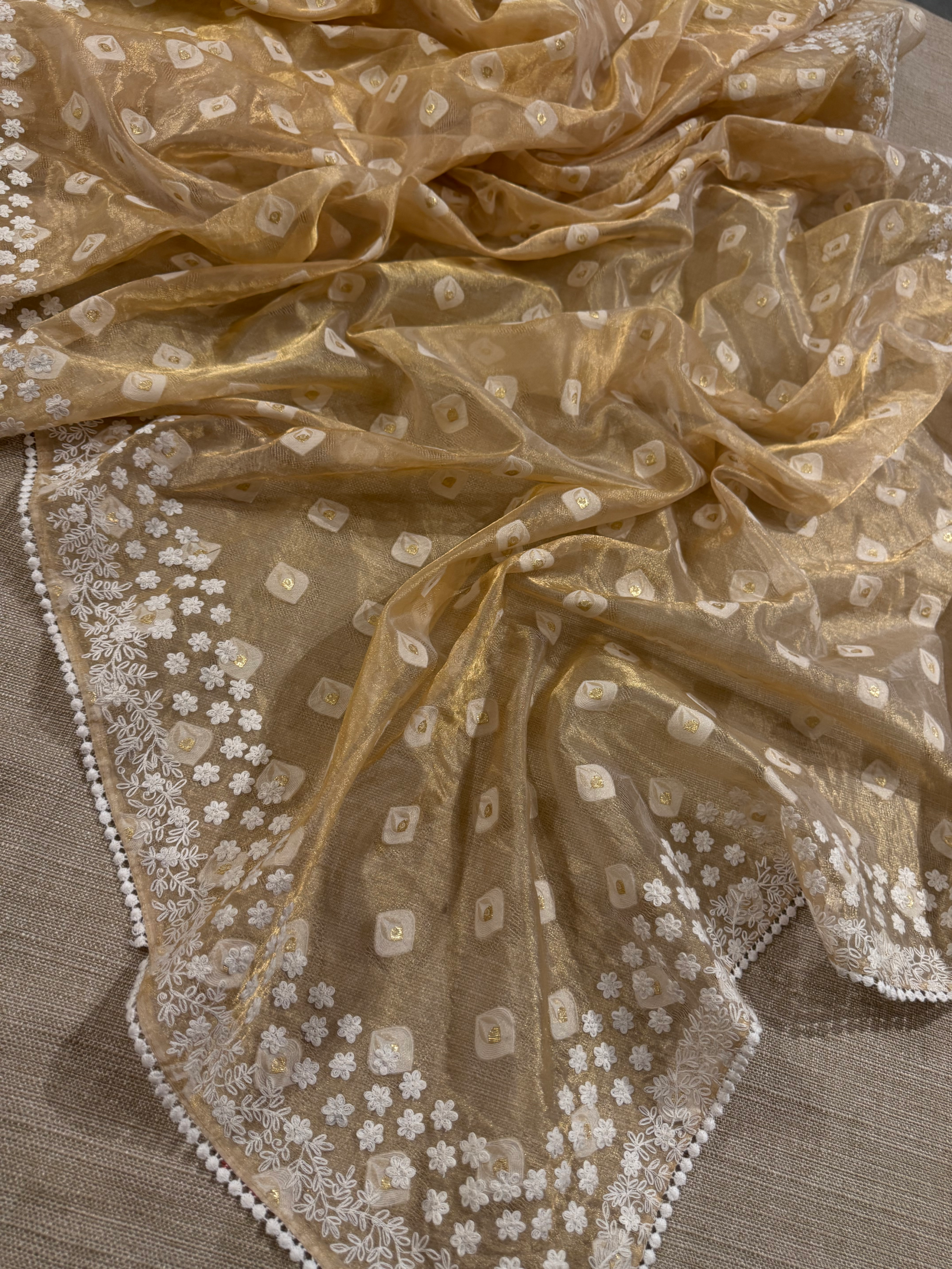 GTEA2003 : Pure Handloom Gold Tissue Saree With handwork borders