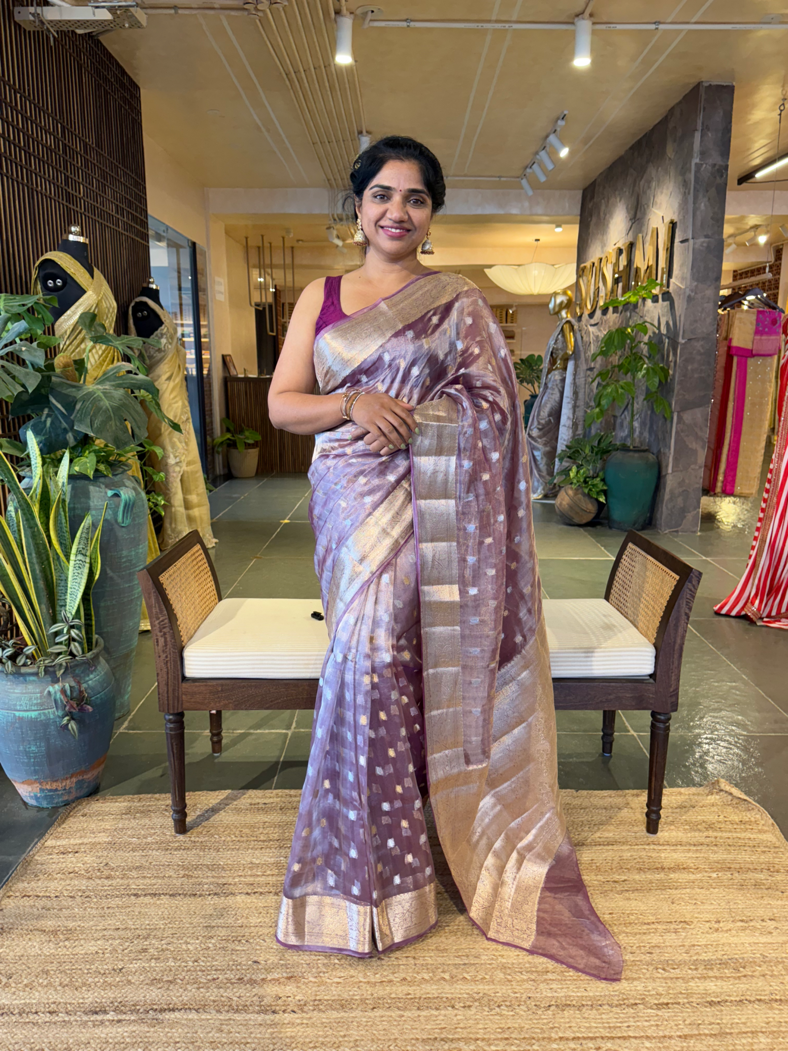 Purple Banarasi Tissue Saree