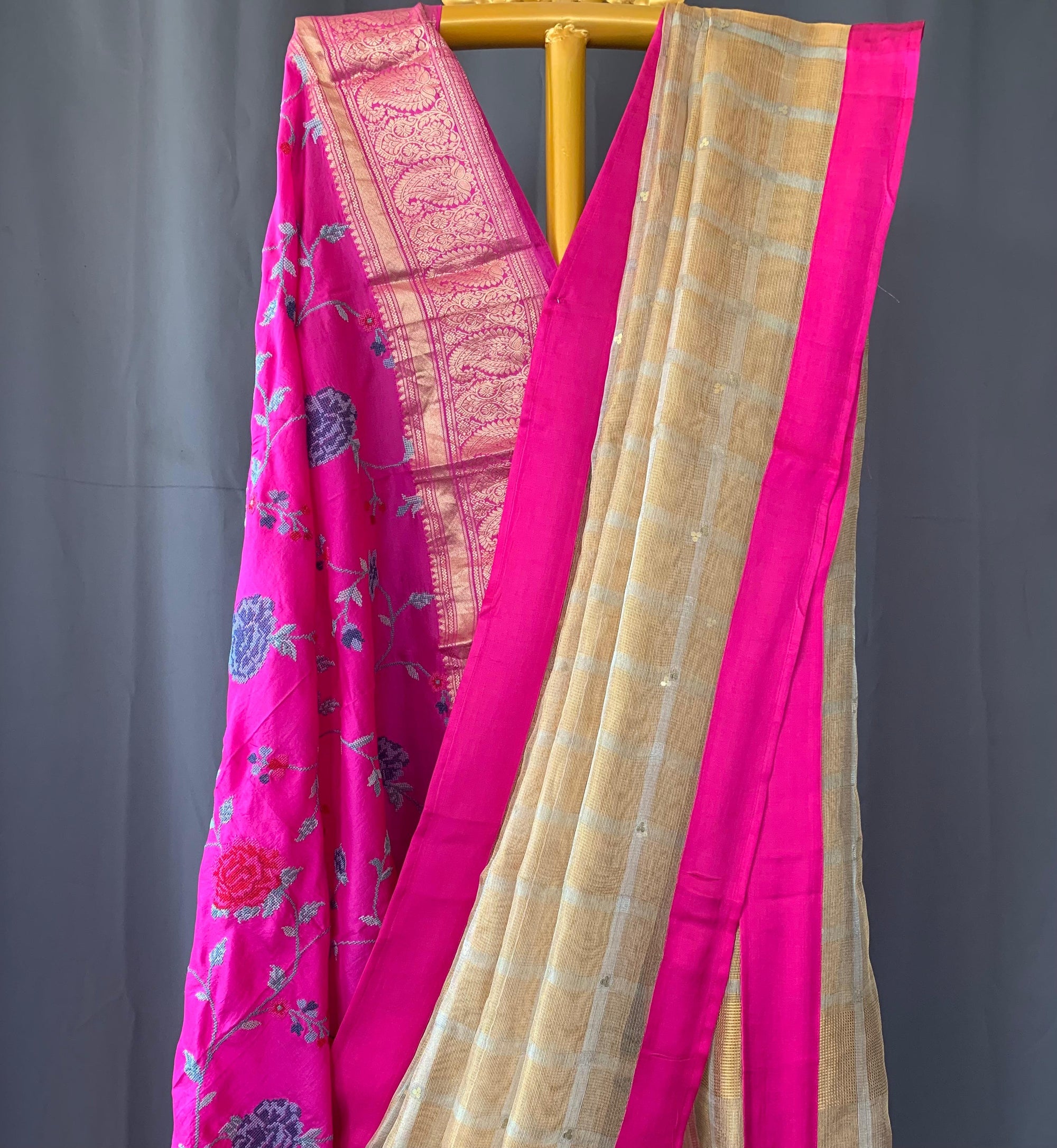 Designer Pure Handloom Gold tissue saree with kanchi petite point work blouse